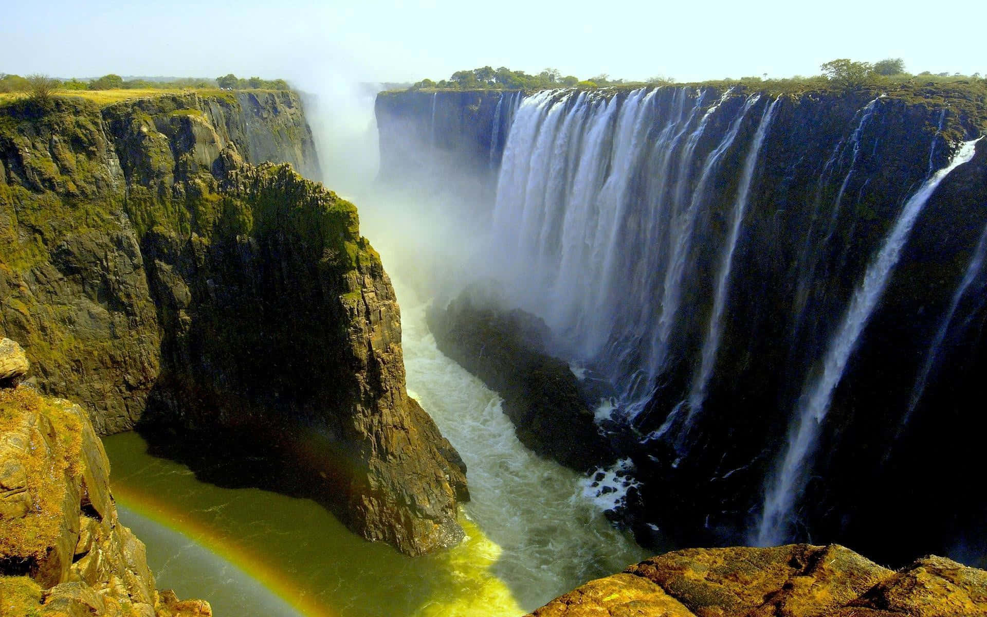 Victoria Falls Enclosed In Cliffs Background