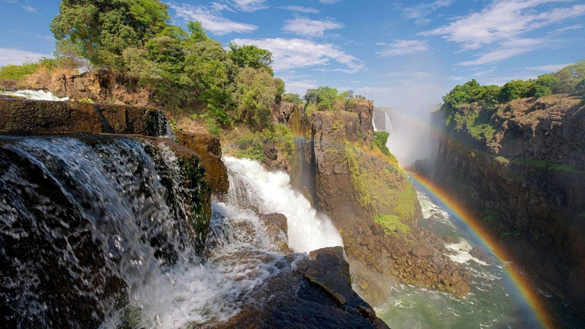 Victoria Falls Rainbow Hd Waterfall Background
