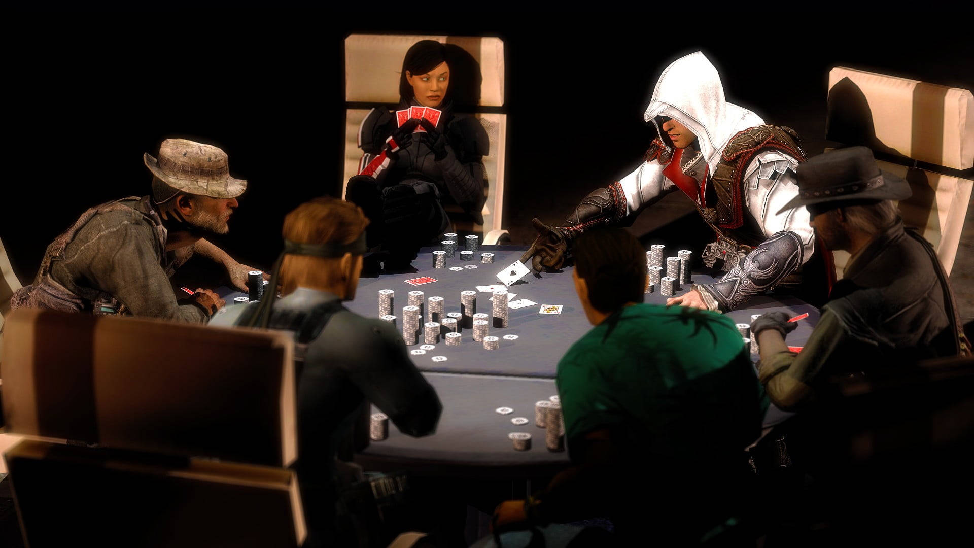 Video Game Characters Play Poker Background