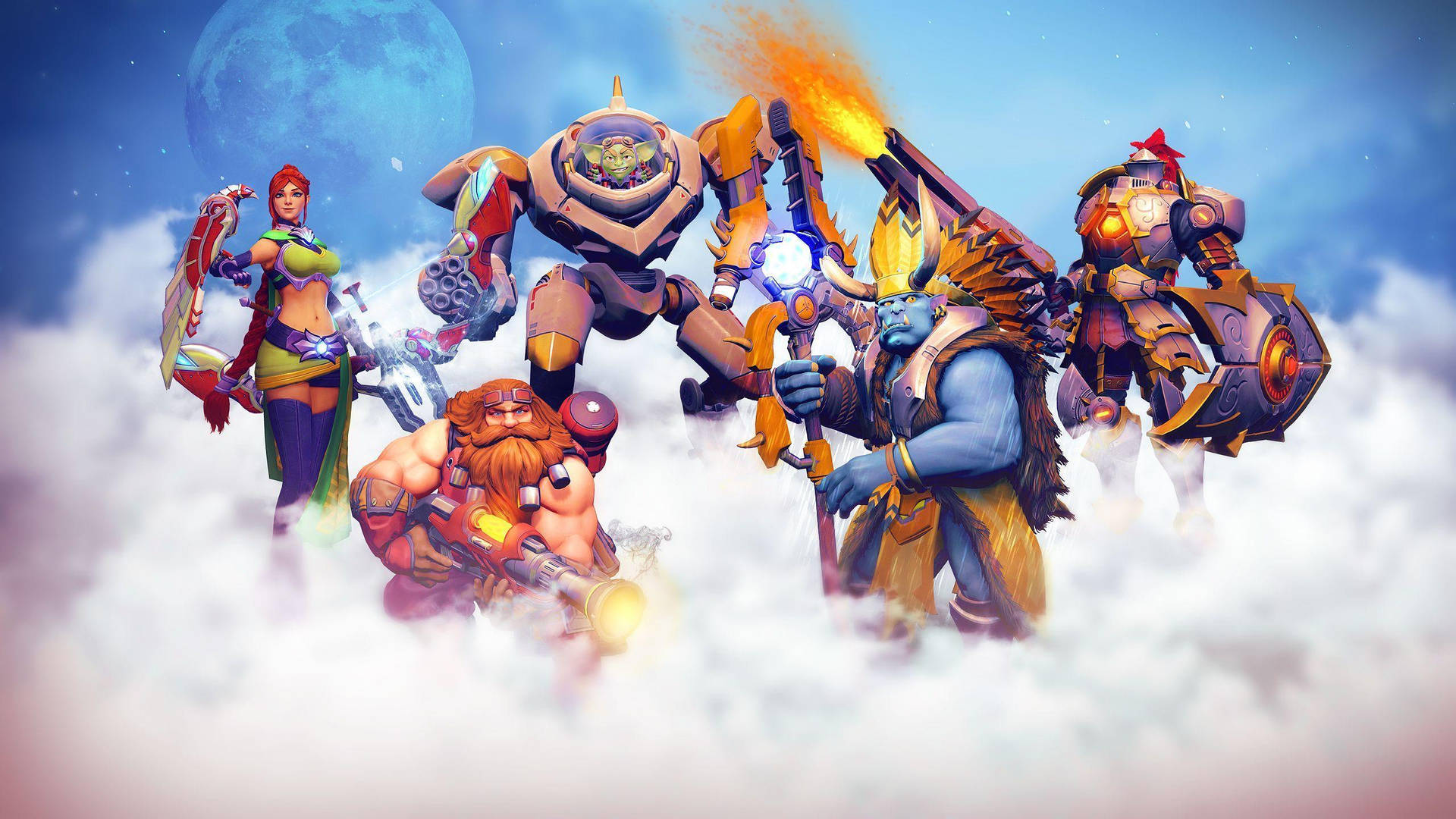 Video Game Paladins Champions Crew On Clouds Background