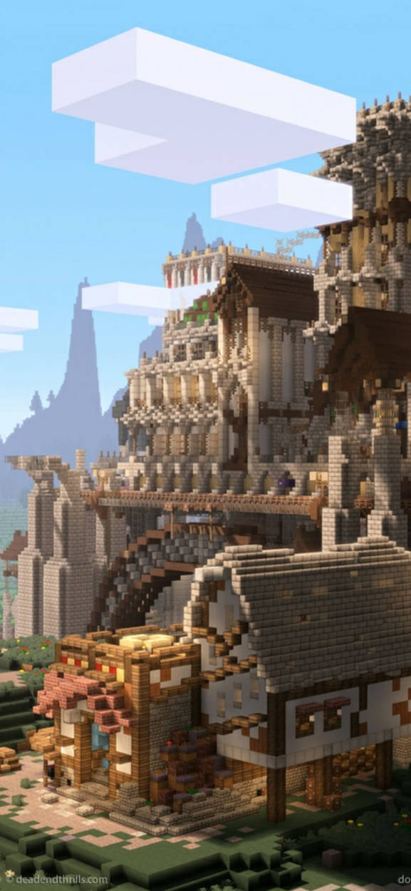 Video Game Town Castle Minecraft Iphone Background