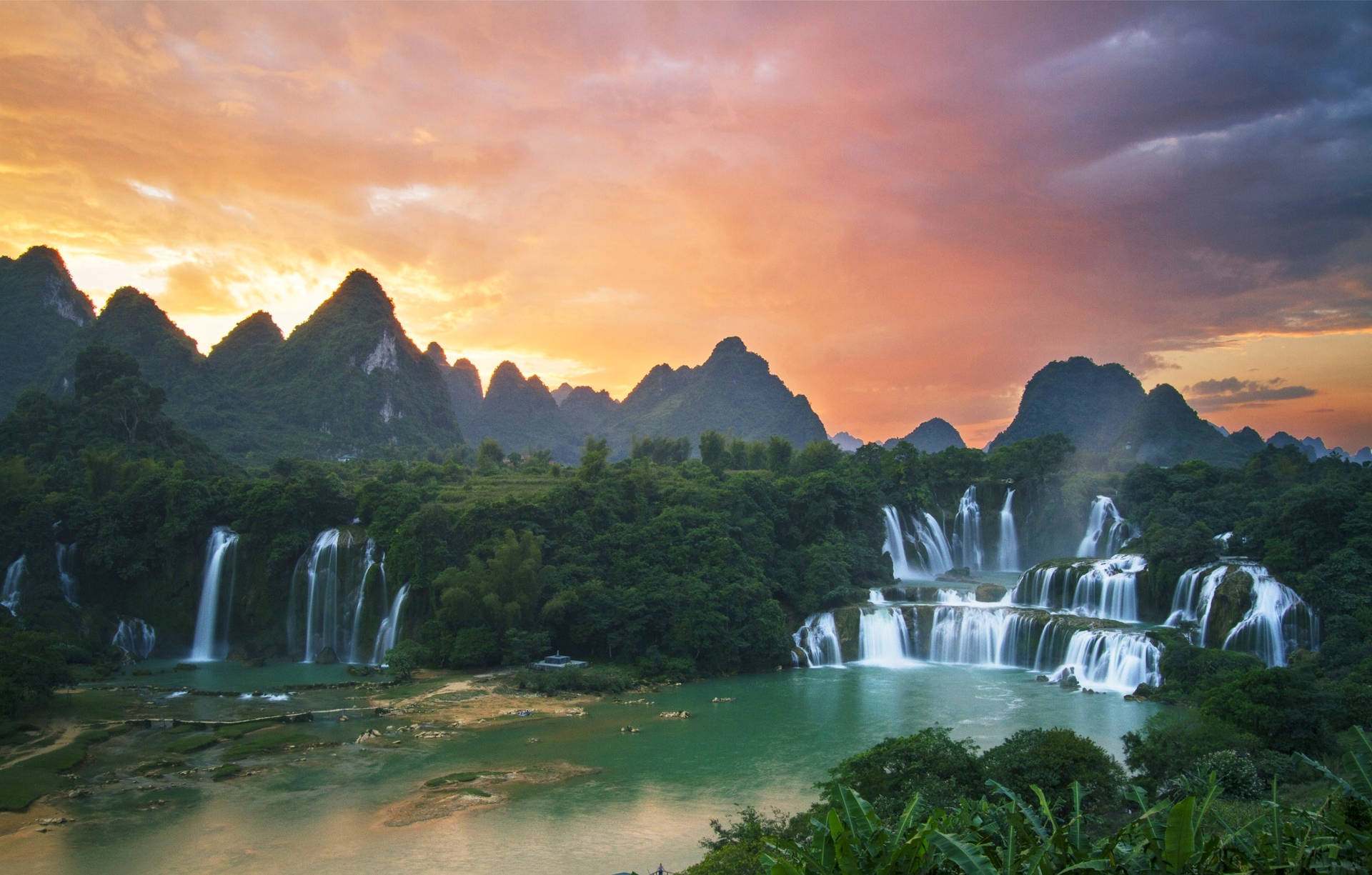 Vietnam Two Waterfalls Background