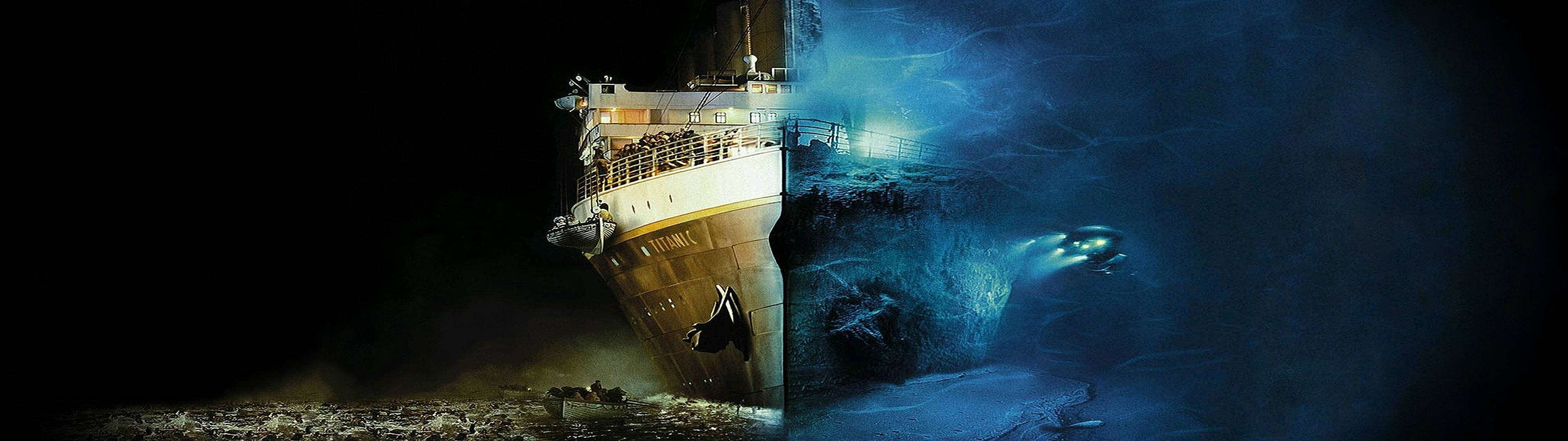 View Of The Titanic Above And Below The Sea Background