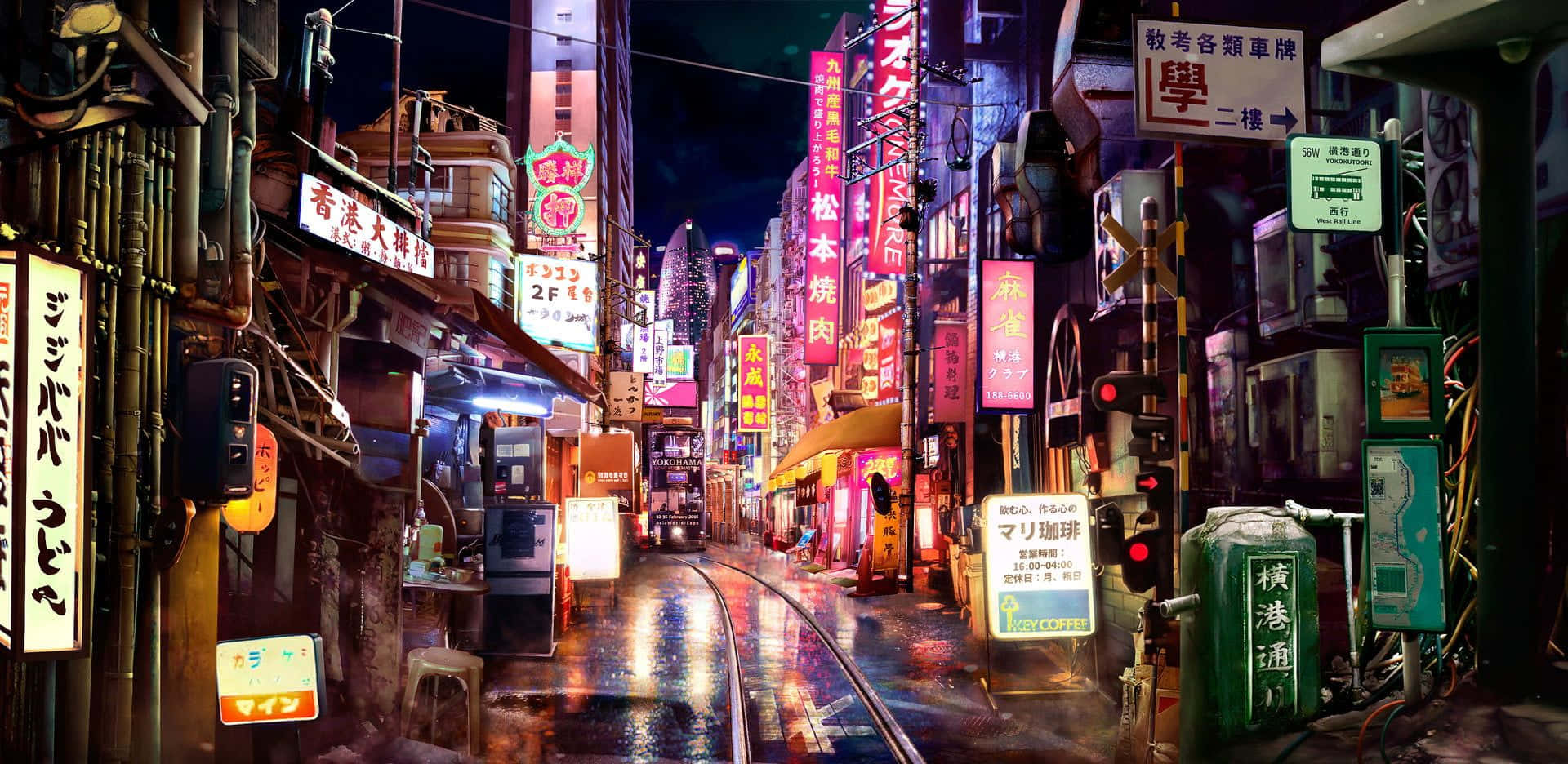 View Of Tokyo’s Lively Japanese Neon Nightscape Background