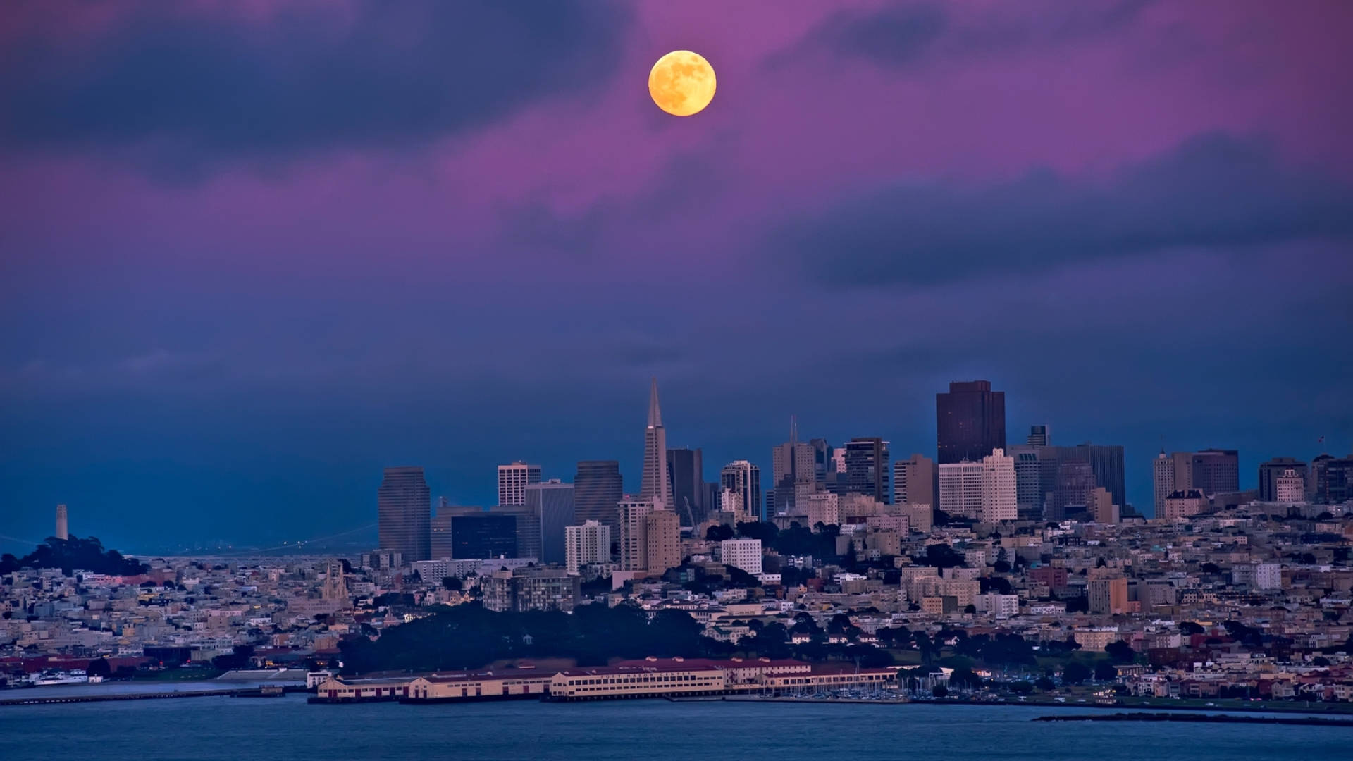 Views Of San Francisco City Skyline At Sunset Background