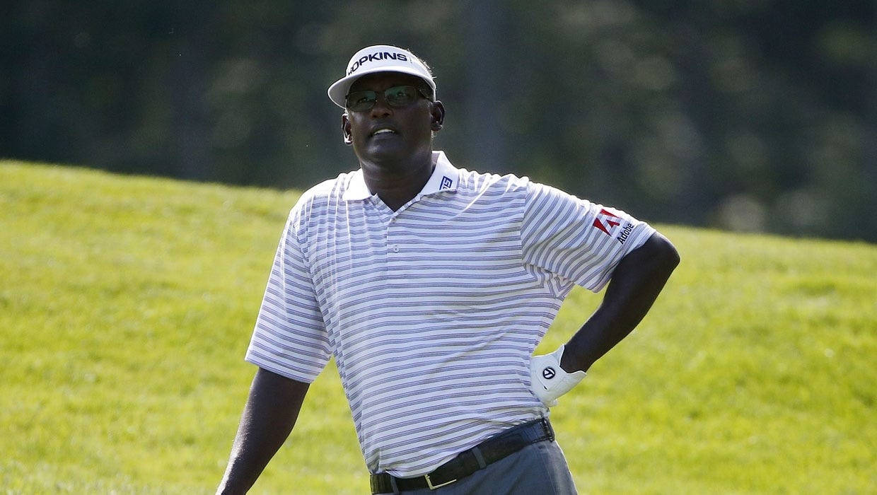 Vijay Singh In Striped Shirt Background