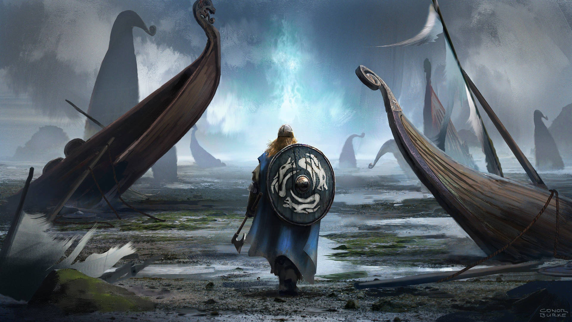 Viking And Longships Hd Background