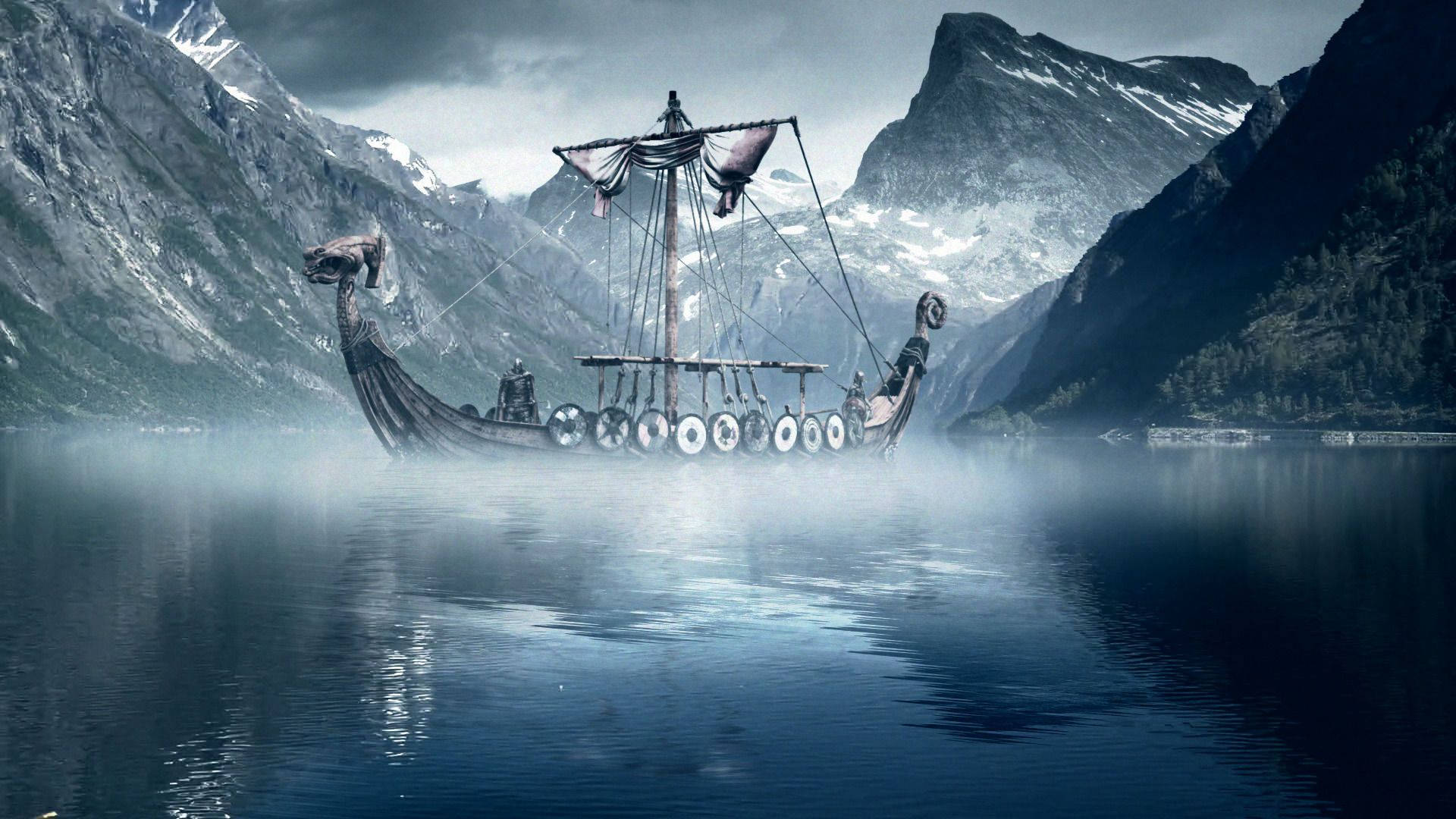 Viking Longship Nordic Sea Background