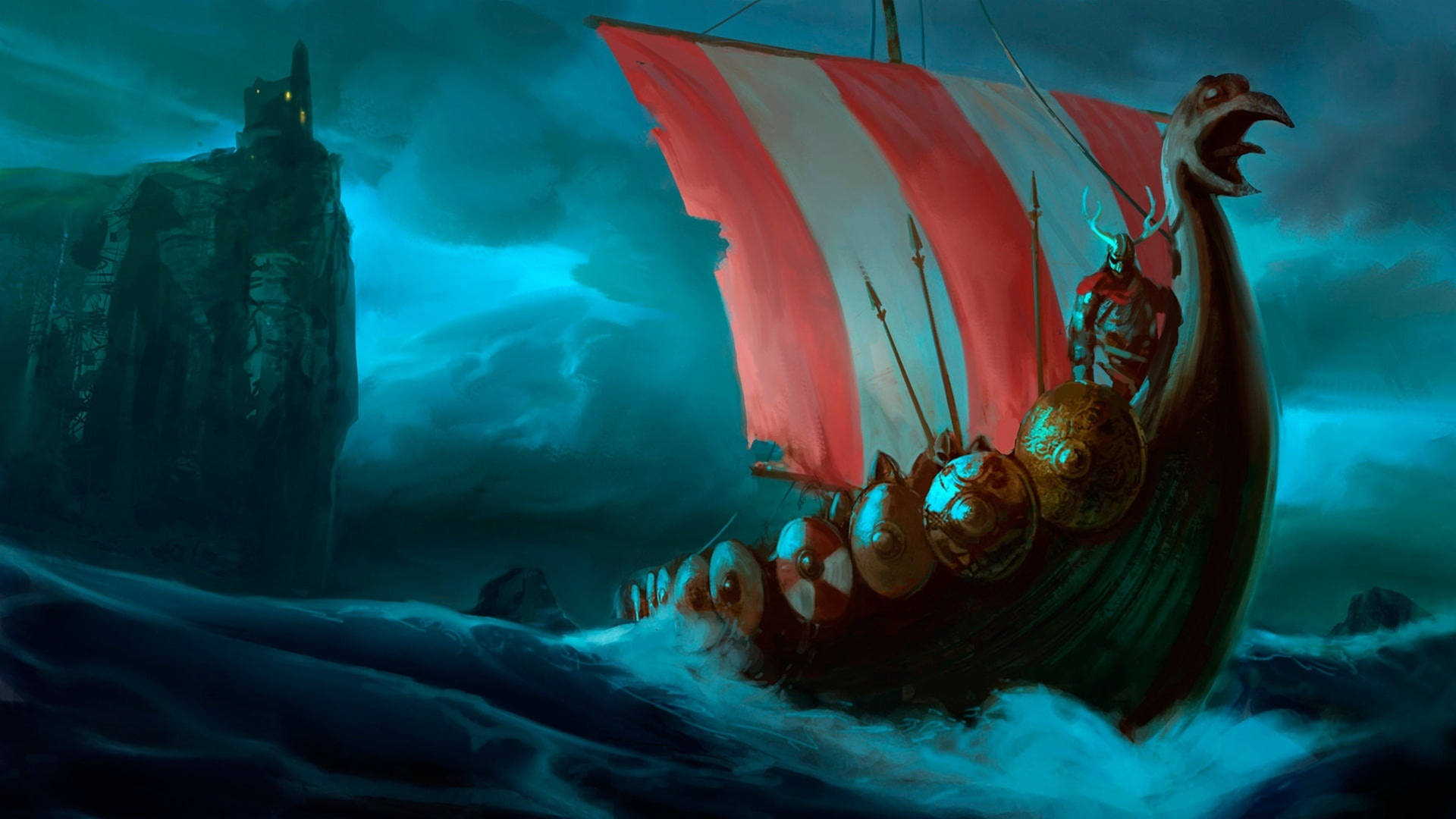 Viking Ship Digital Artwork Background