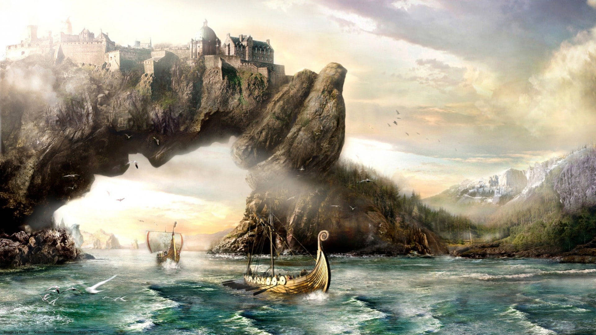 Viking Ship Fantasy Art Background