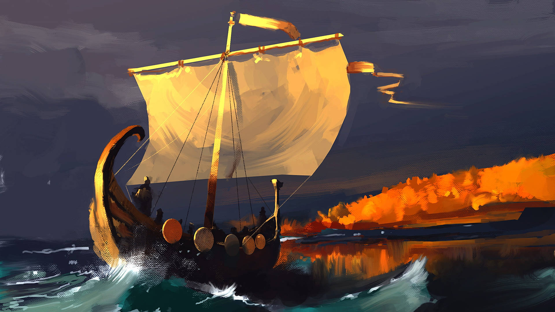 Viking Ship Painted Art