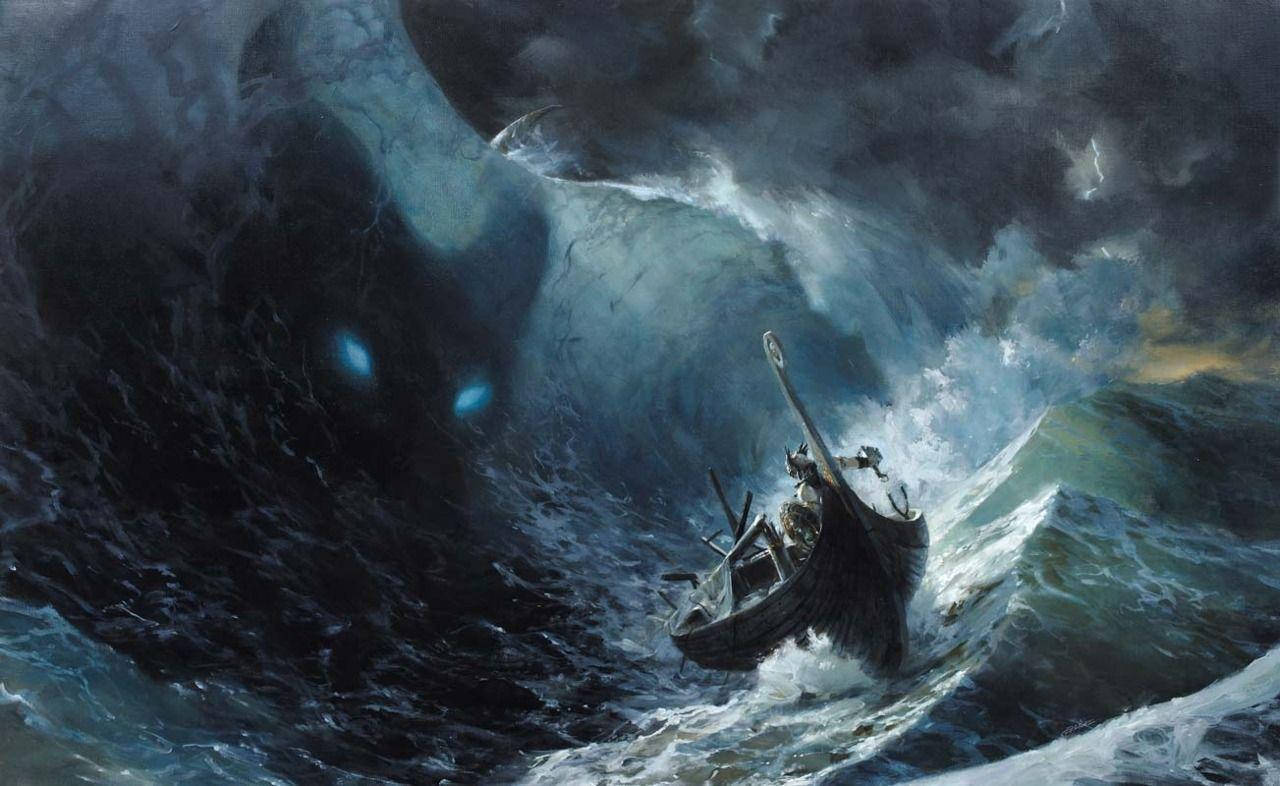 Viking Ship Sea Storm Background