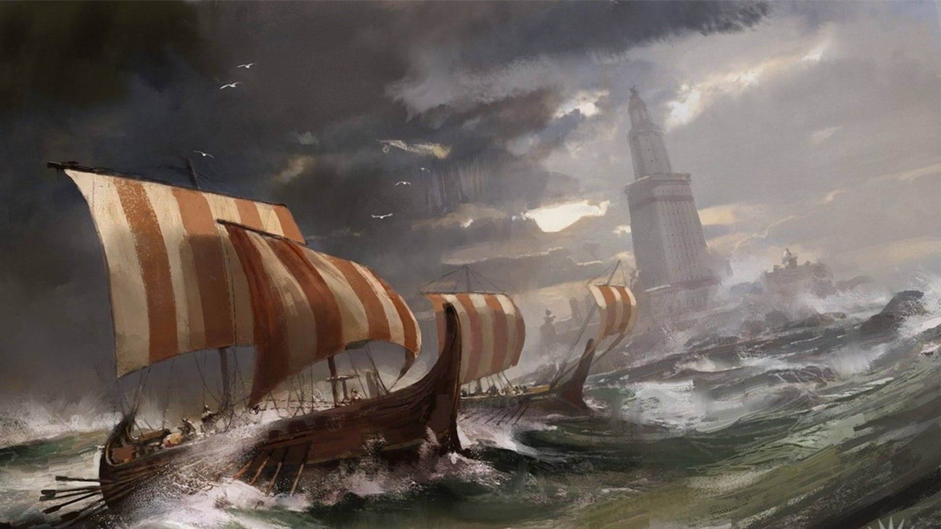 Viking Ships Painting Background