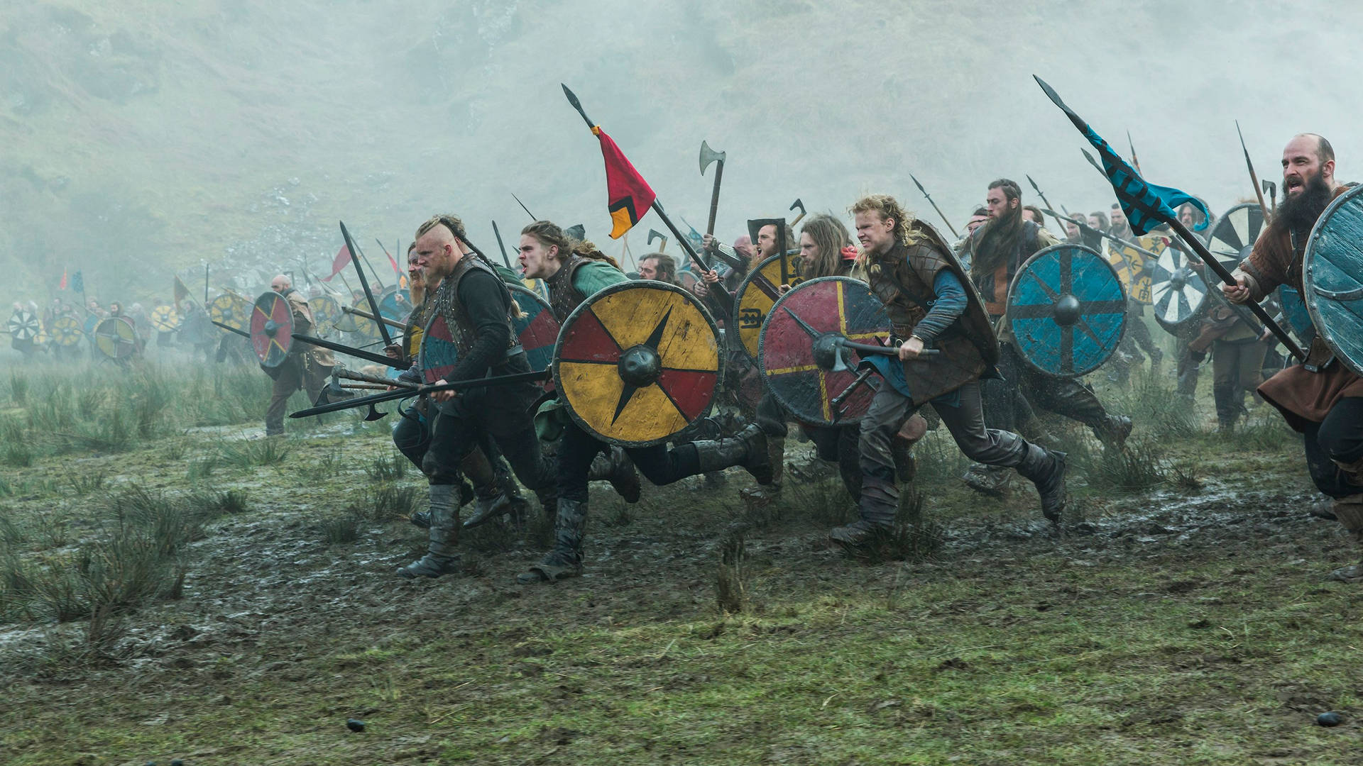 Vikings Fighting The Enemies Background