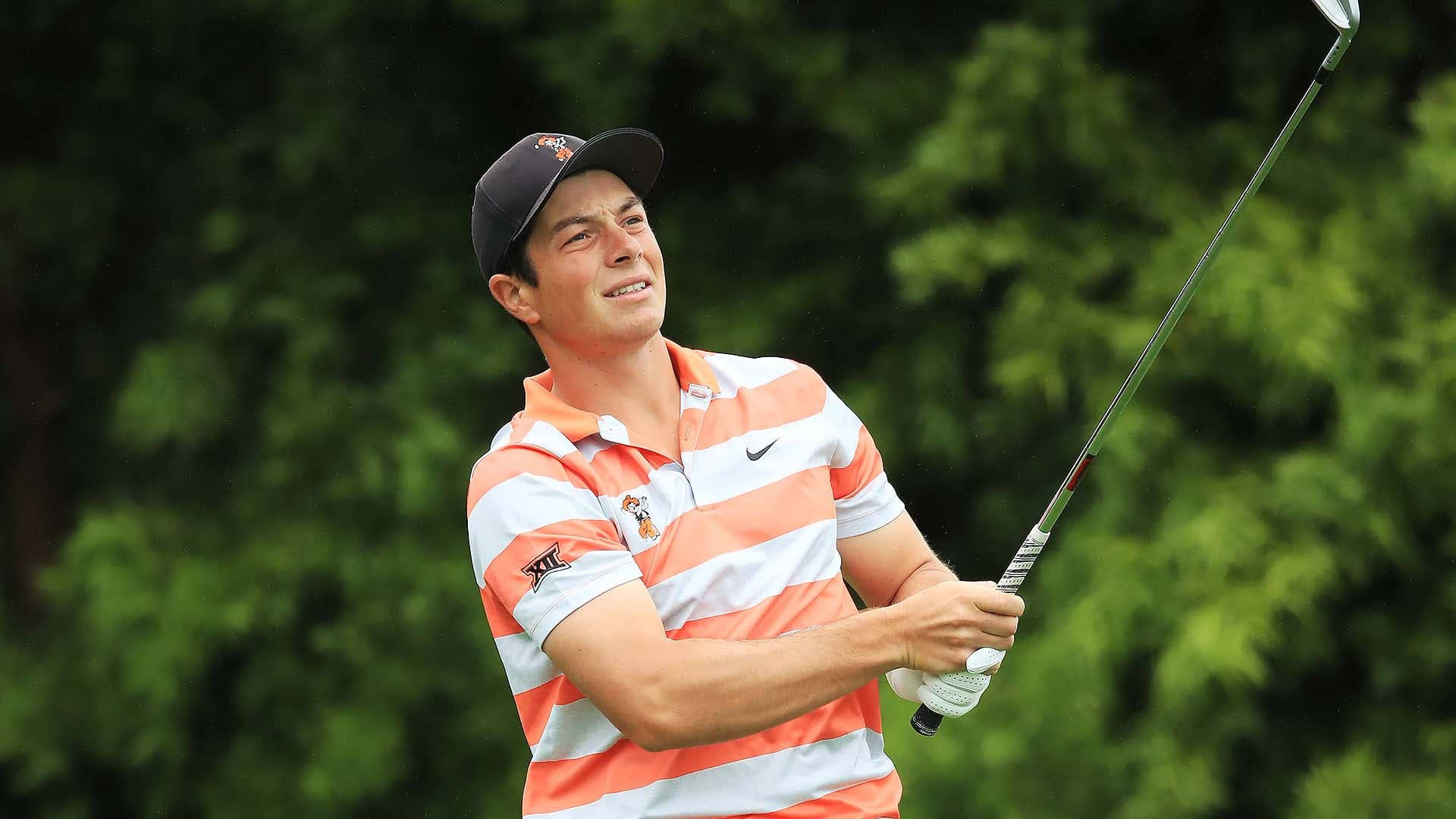 Viktor Hovland In Striped Shirt Background