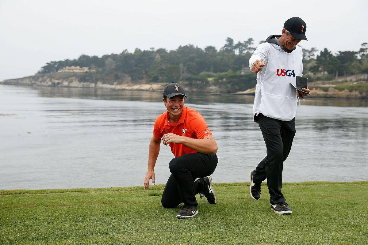 Viktor Hovland Playing Beside A Lake Background