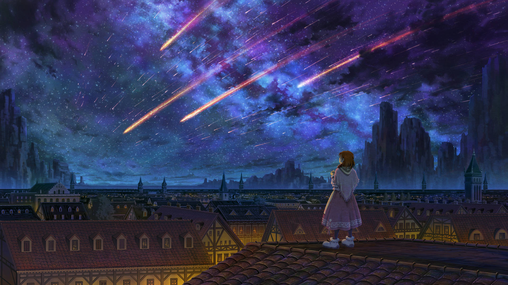 Village And Anime Night Sky