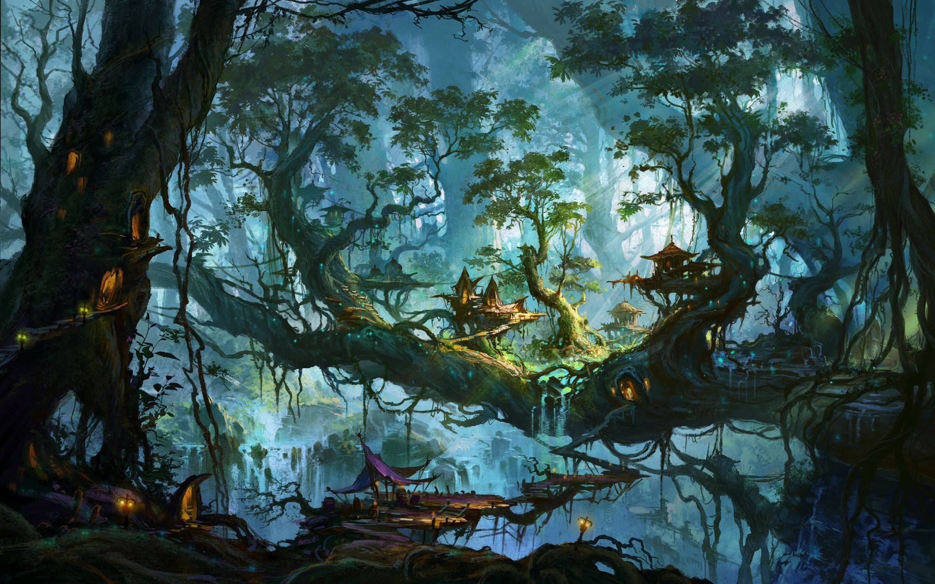 Village In An Enchanted Forest Background