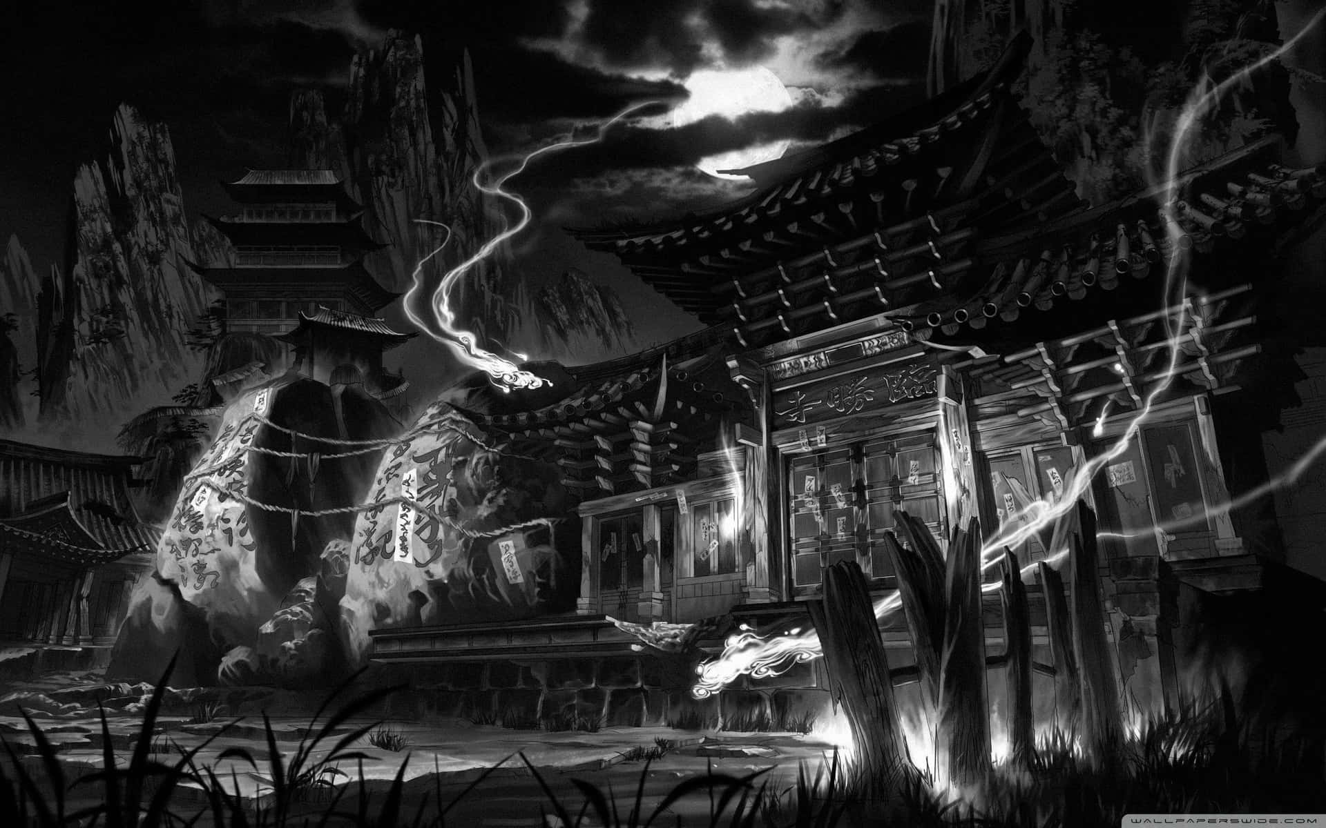 Village Japanese Aesthetic Black Background