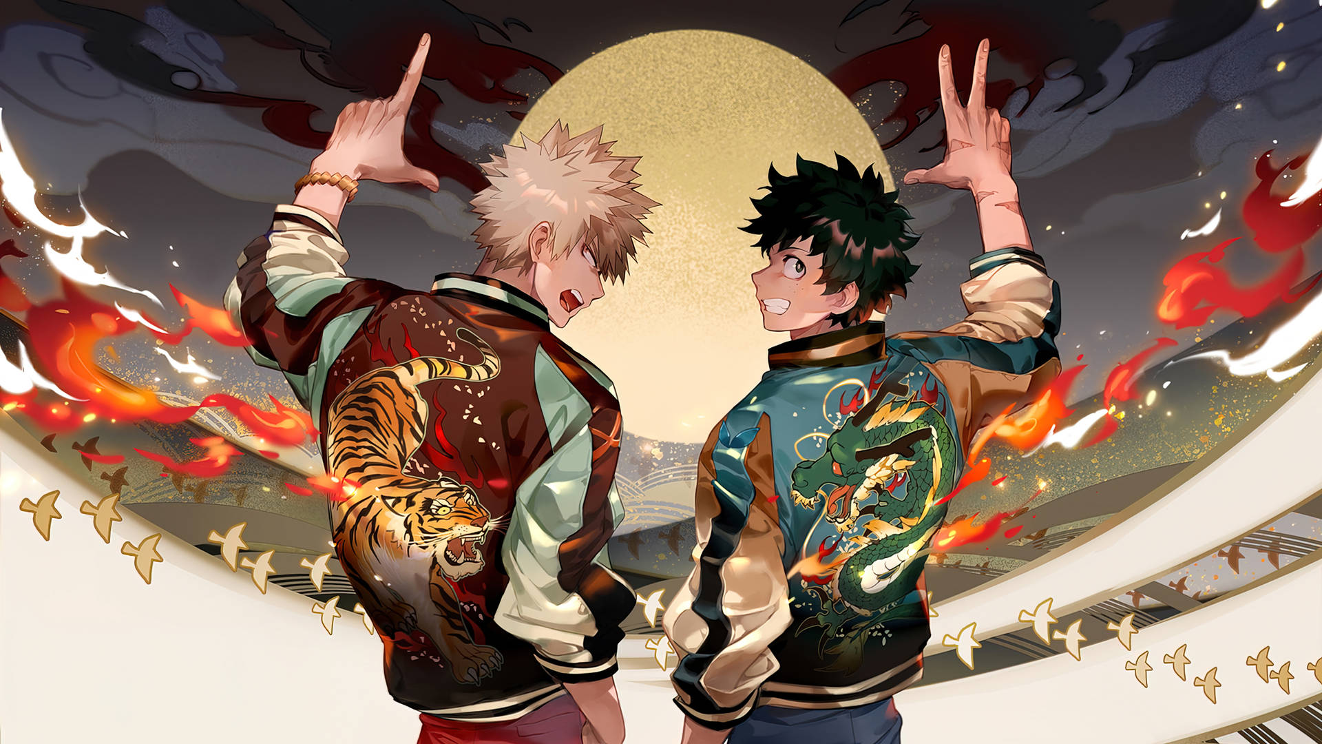 Villain Deku And Bakugo Jacket Aesthetic Background