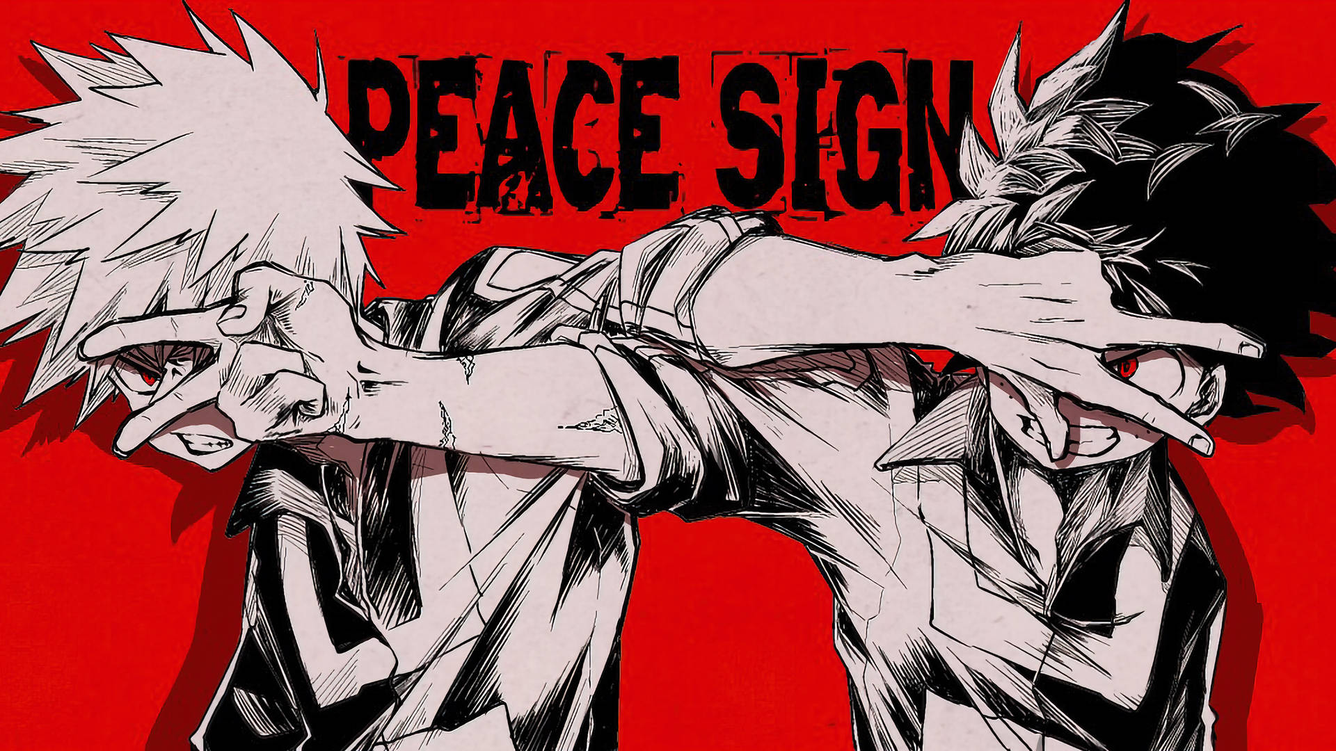 Villain Deku And Katsuki Peace Sign Background
