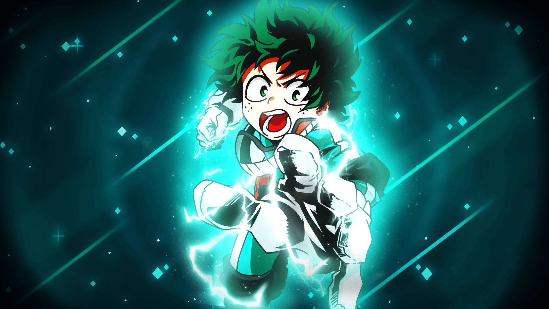 Villain Deku Izuku Midoriya Green Lightning Background