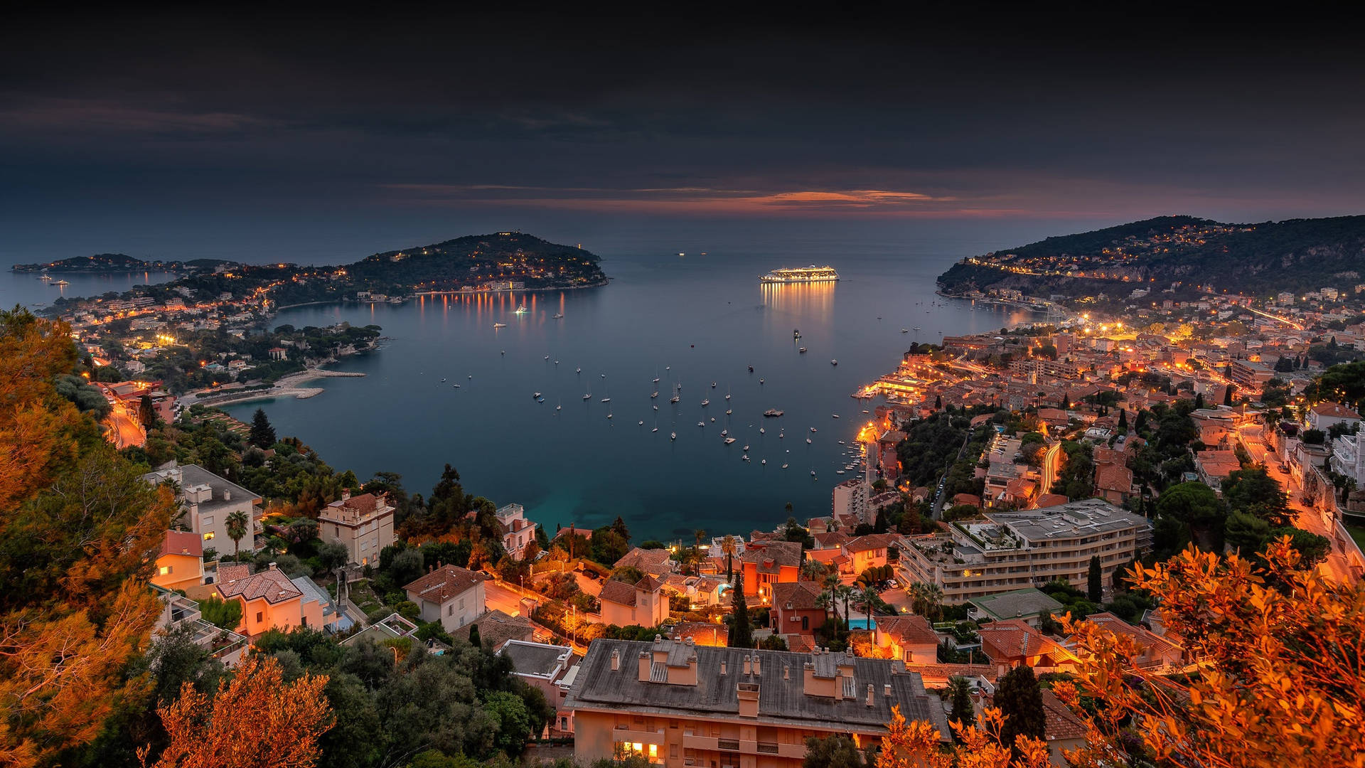 Villefranche France At Night Background