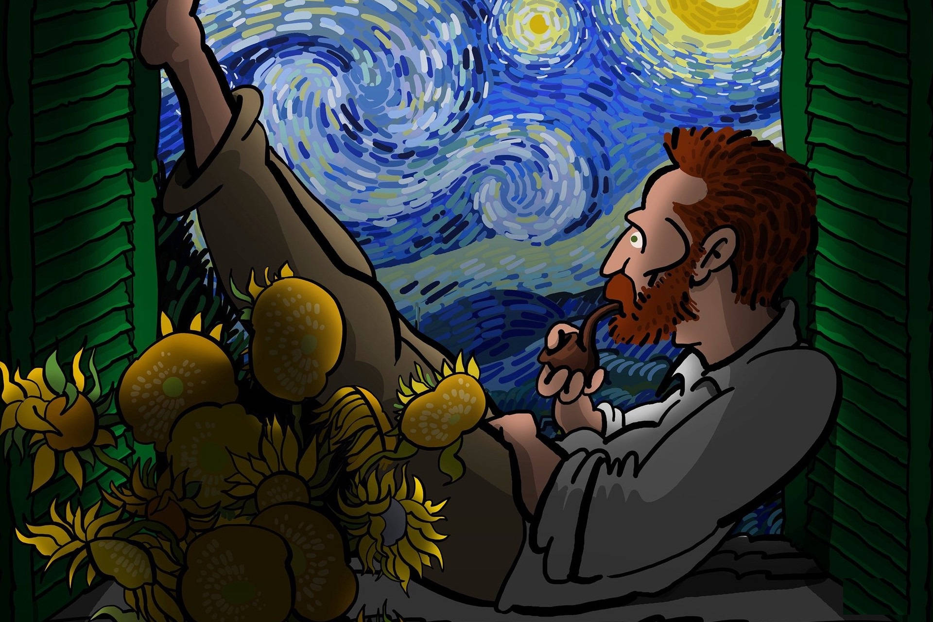 Vincent Van Gogh Cartoon Window Background