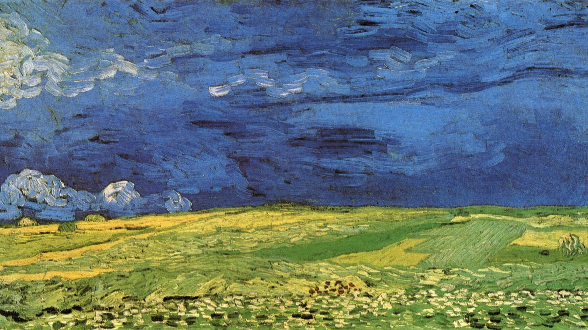 Vincent Van Gogh Wheatfield Under Thunderclouds Background