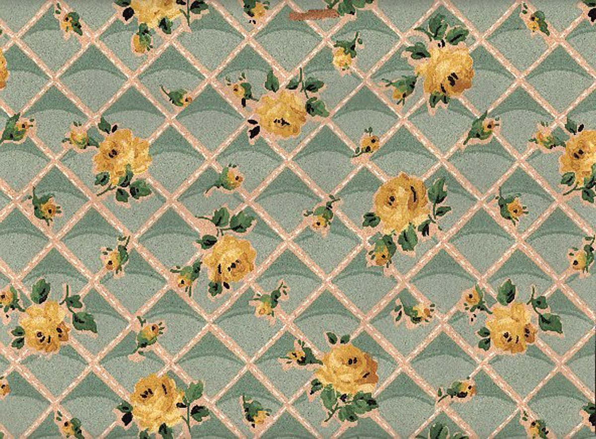 Vintage 60s Beige Roses Pattern Background