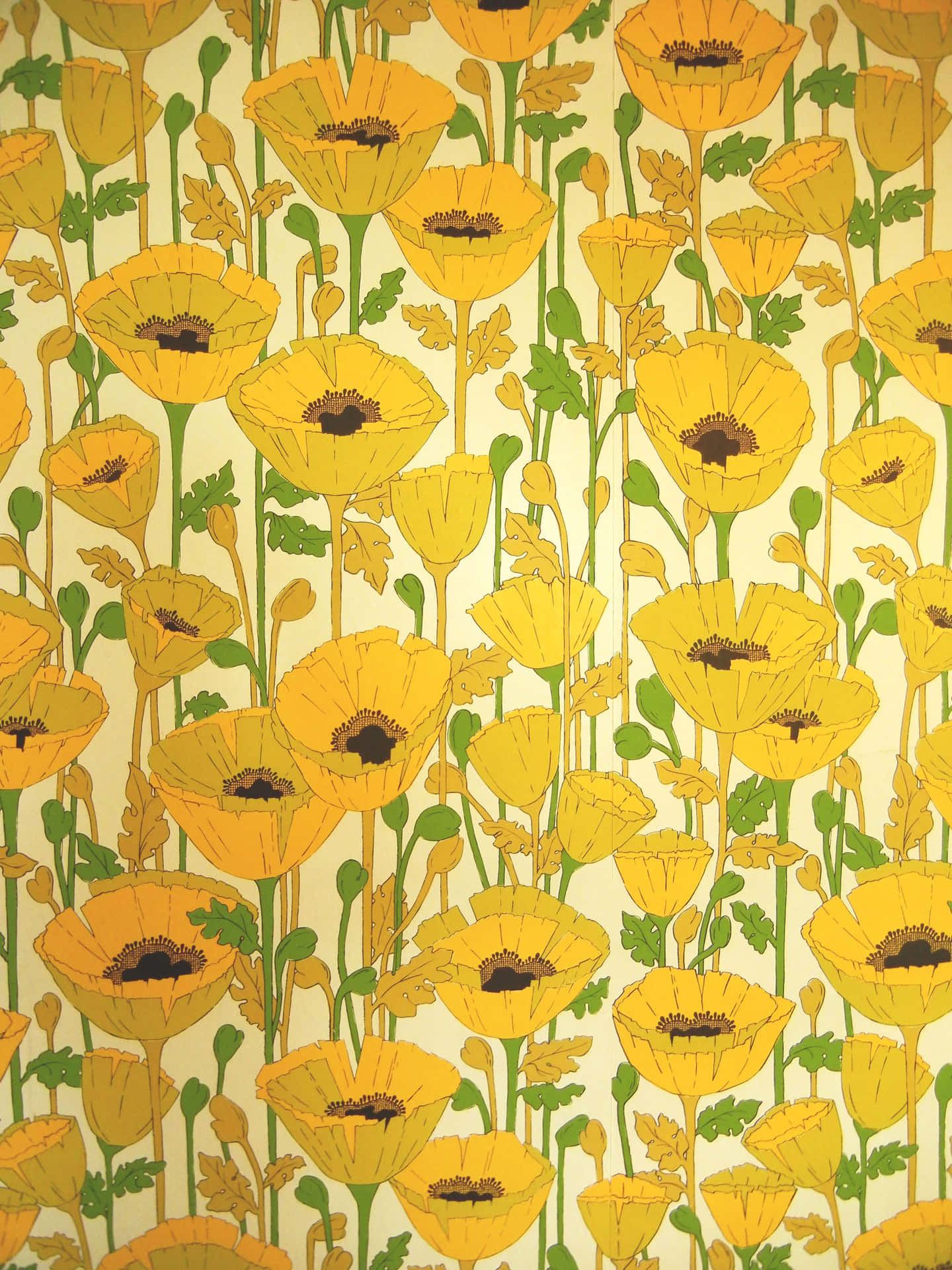 Vintage 60s Blooming Yellow Flowers Background