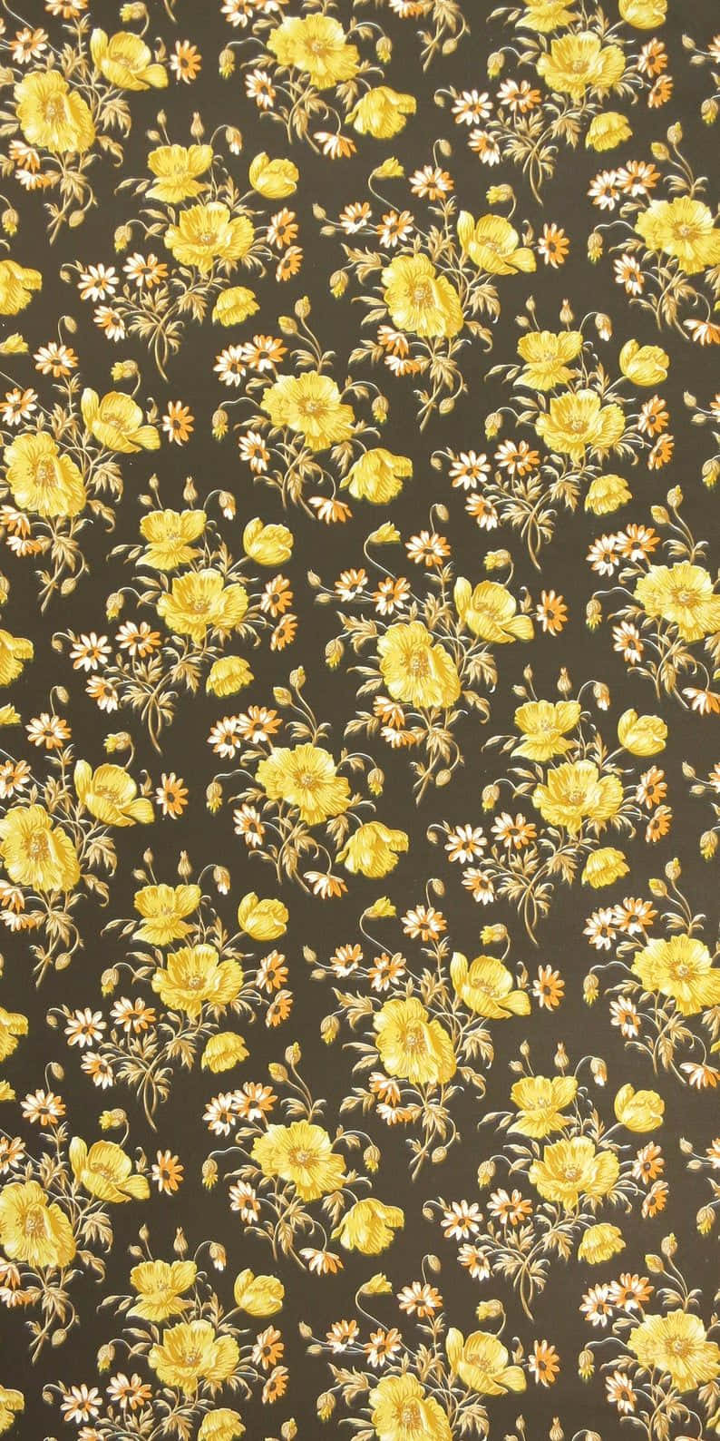 Vintage 60s Golden Flowers Pattern Background