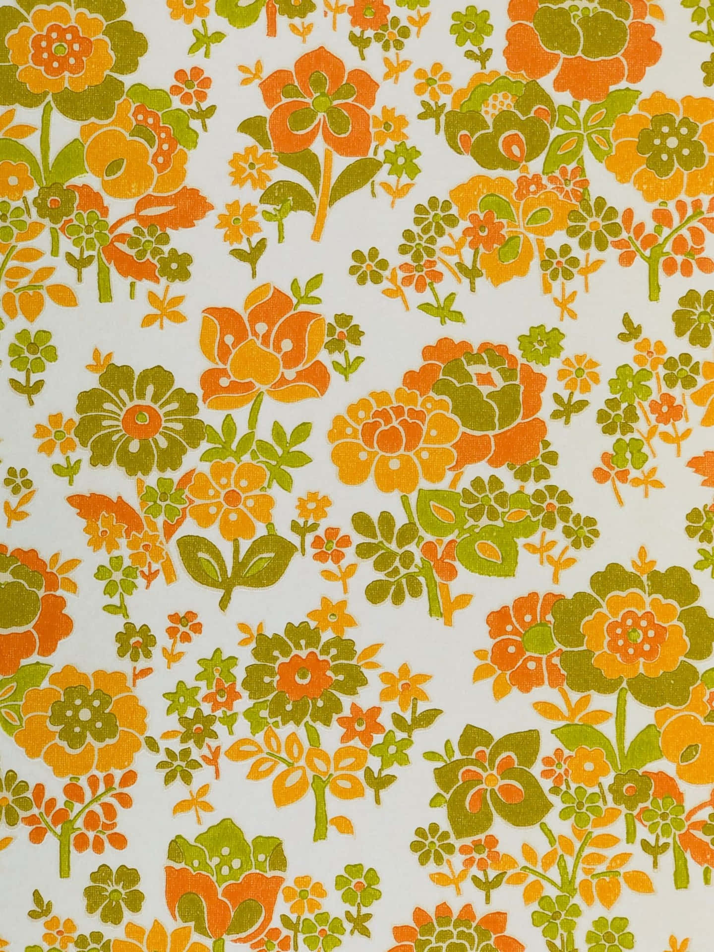 Vintage 60s Yellow And Green Flowers Background