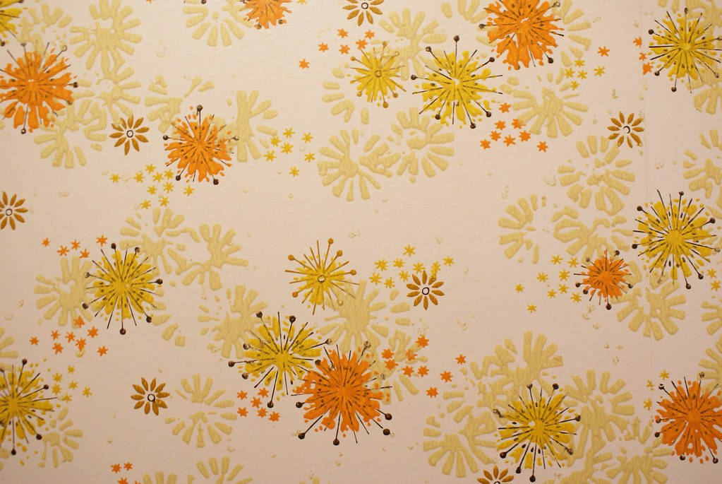 Vintage 70s Yellow Snowflakes Background