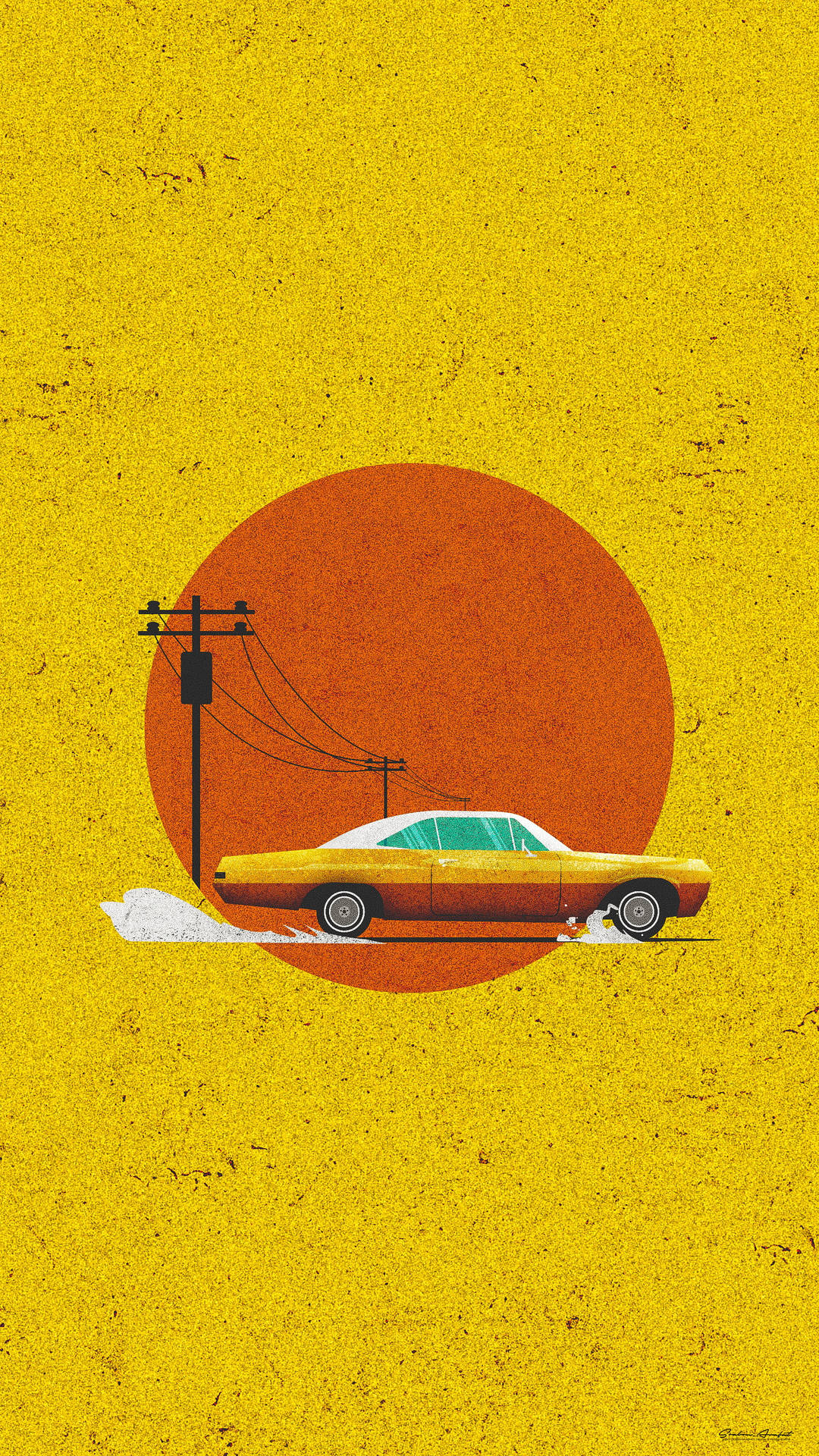 Vintage 90's Yellow Car Aesthetic Background
