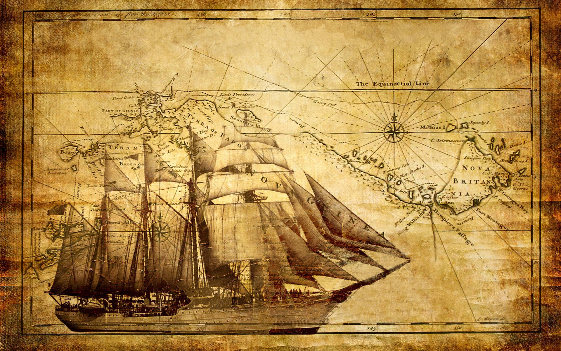 Vintage Aesthetic Ancient Ship Map Background