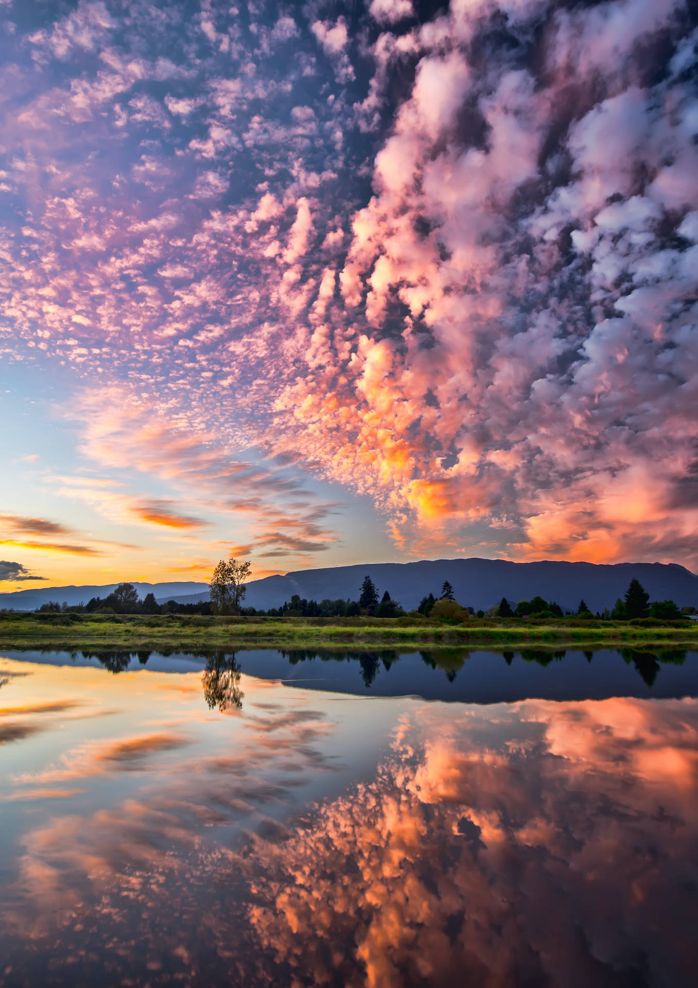 Vintage Aesthetic Clouds Lake Reflection Background