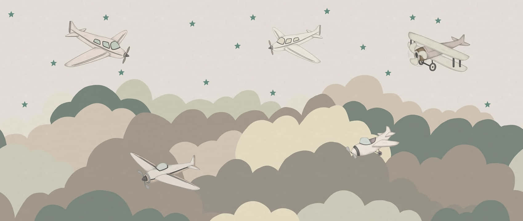 Vintage Airplanes Cloudy Sky Background