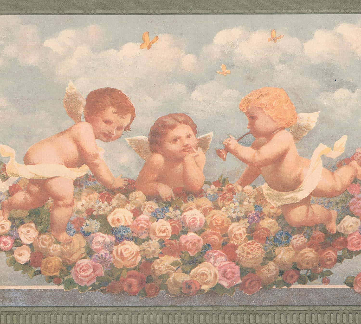 Vintage Angel Surrounded By Cloudy Sky Background