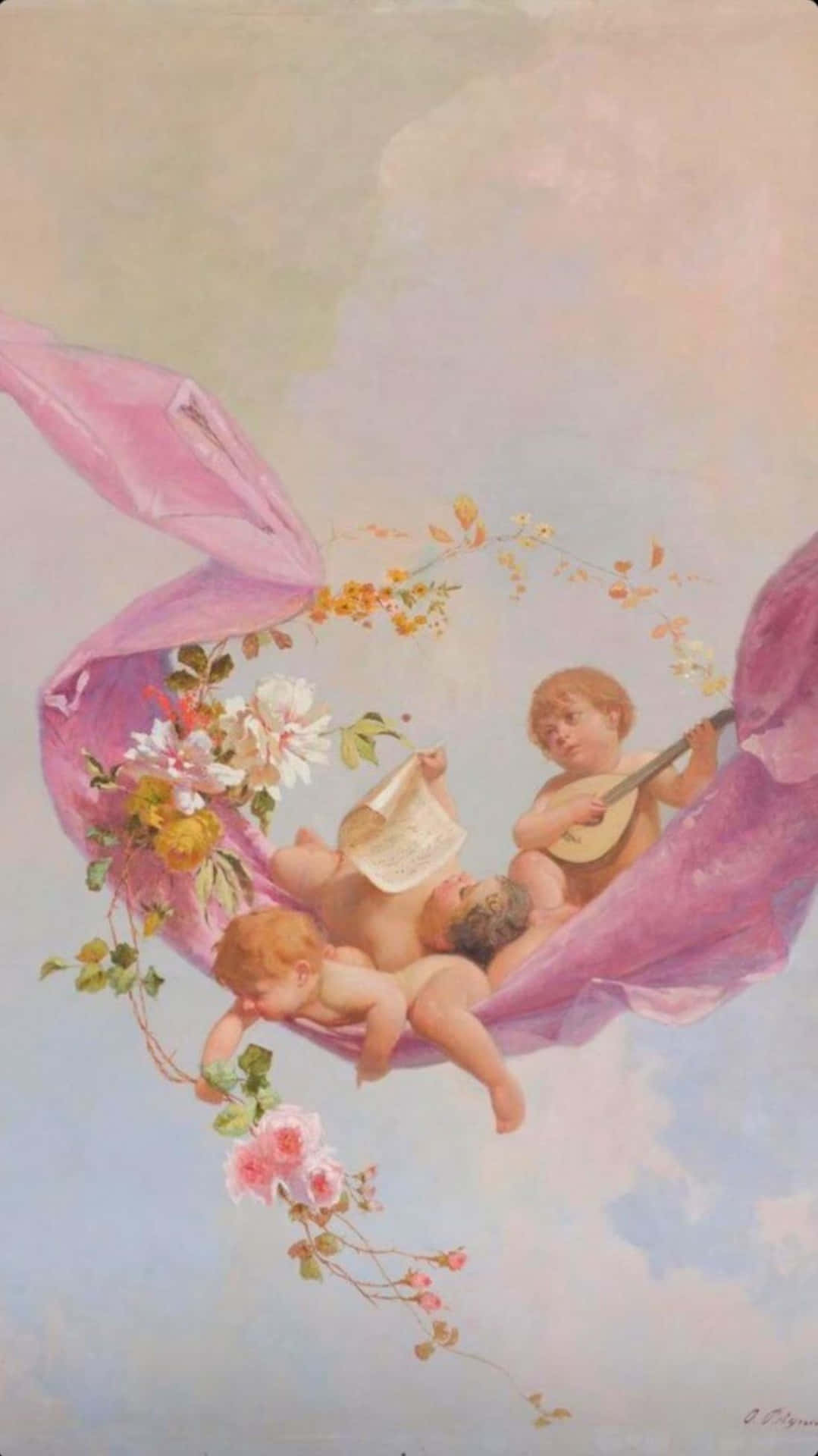 Vintage Angel Watching Over A Country Garden Background
