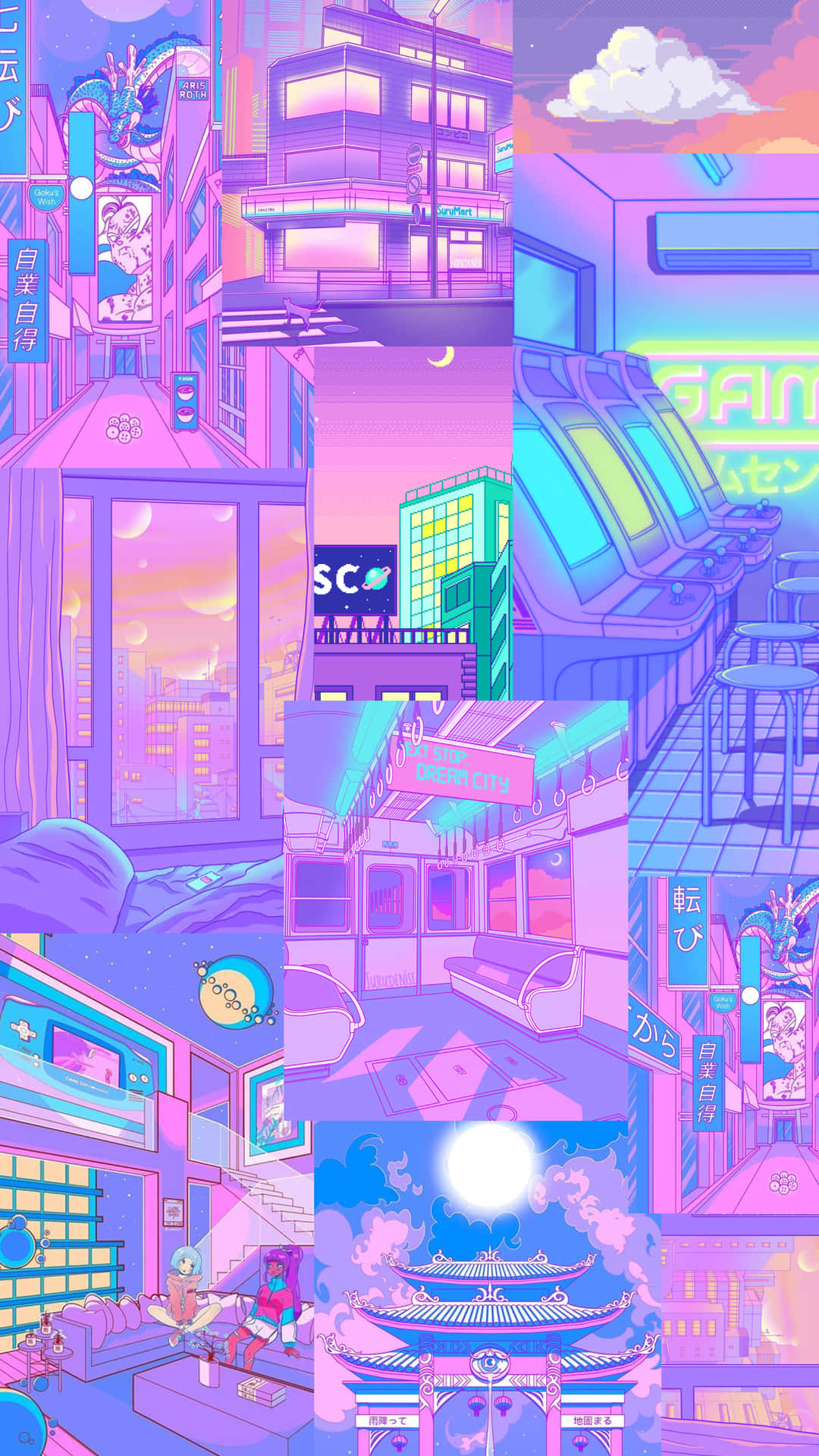 Vintage Anime Arcade Games Background