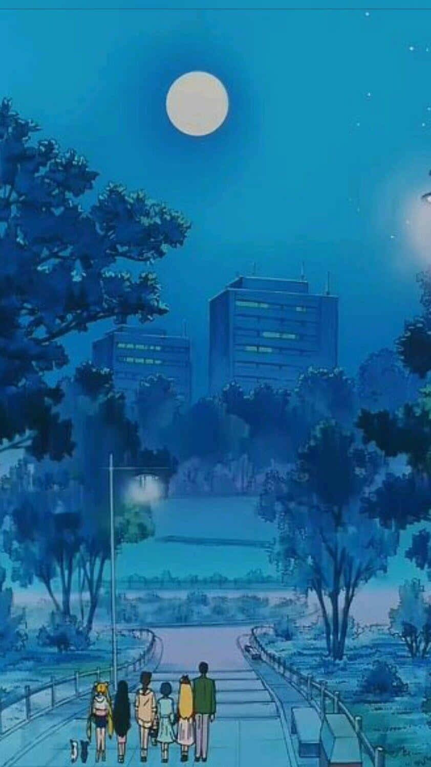 Vintage Anime Blue Night Sky Background