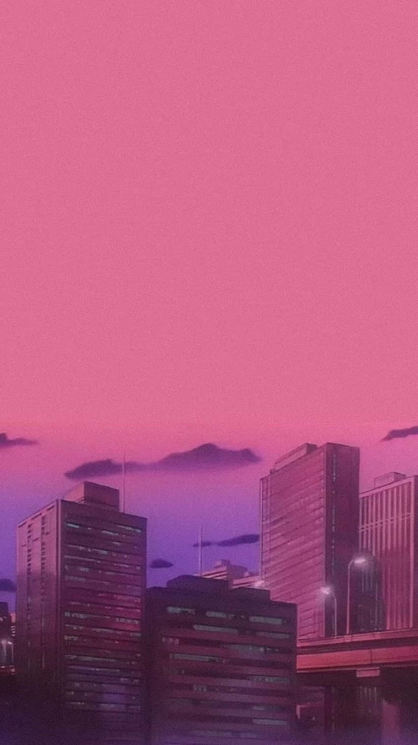 Vintage Anime Pink Sky Background