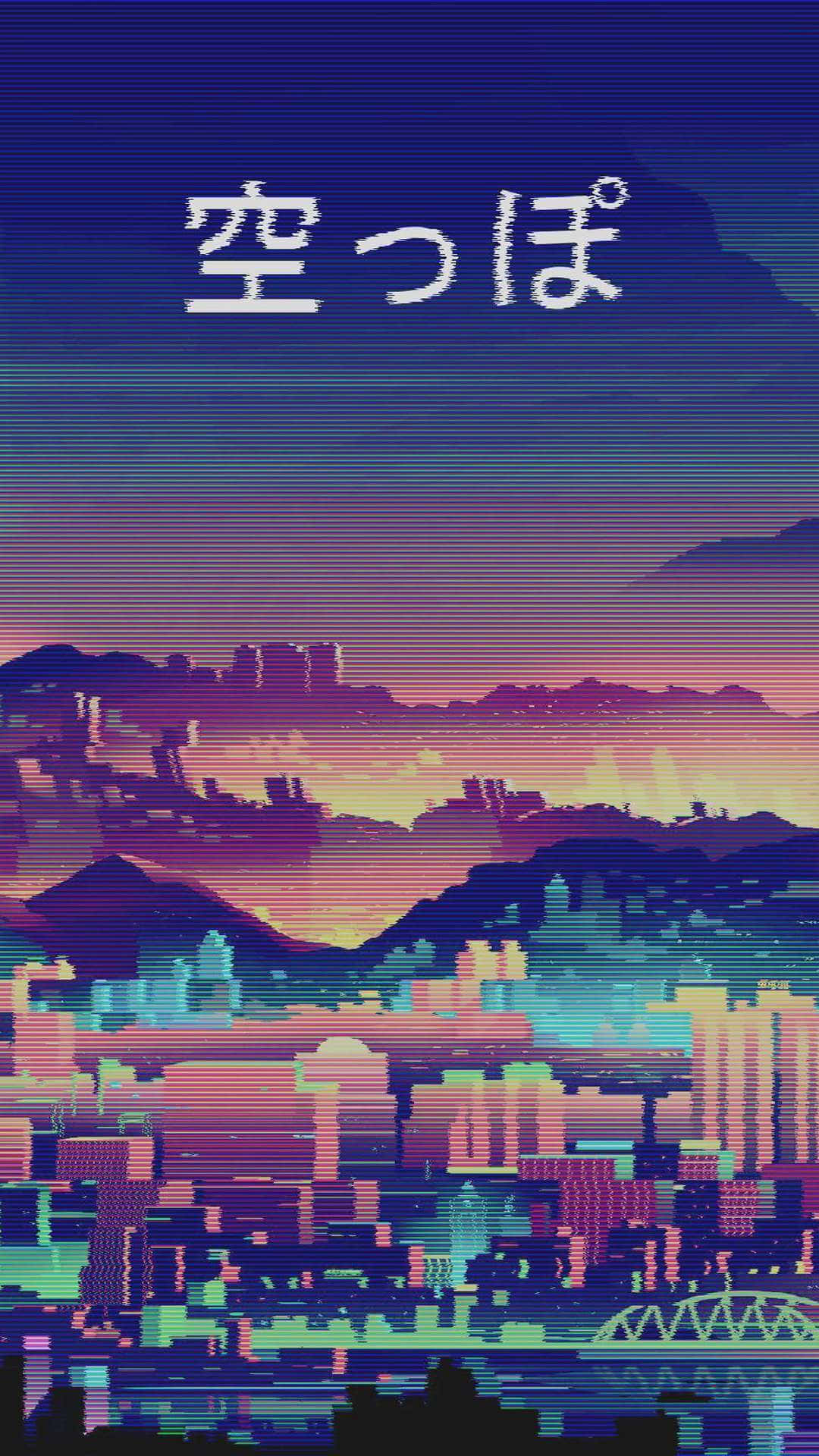 Vintage Anime Pixelated Metropolis Background