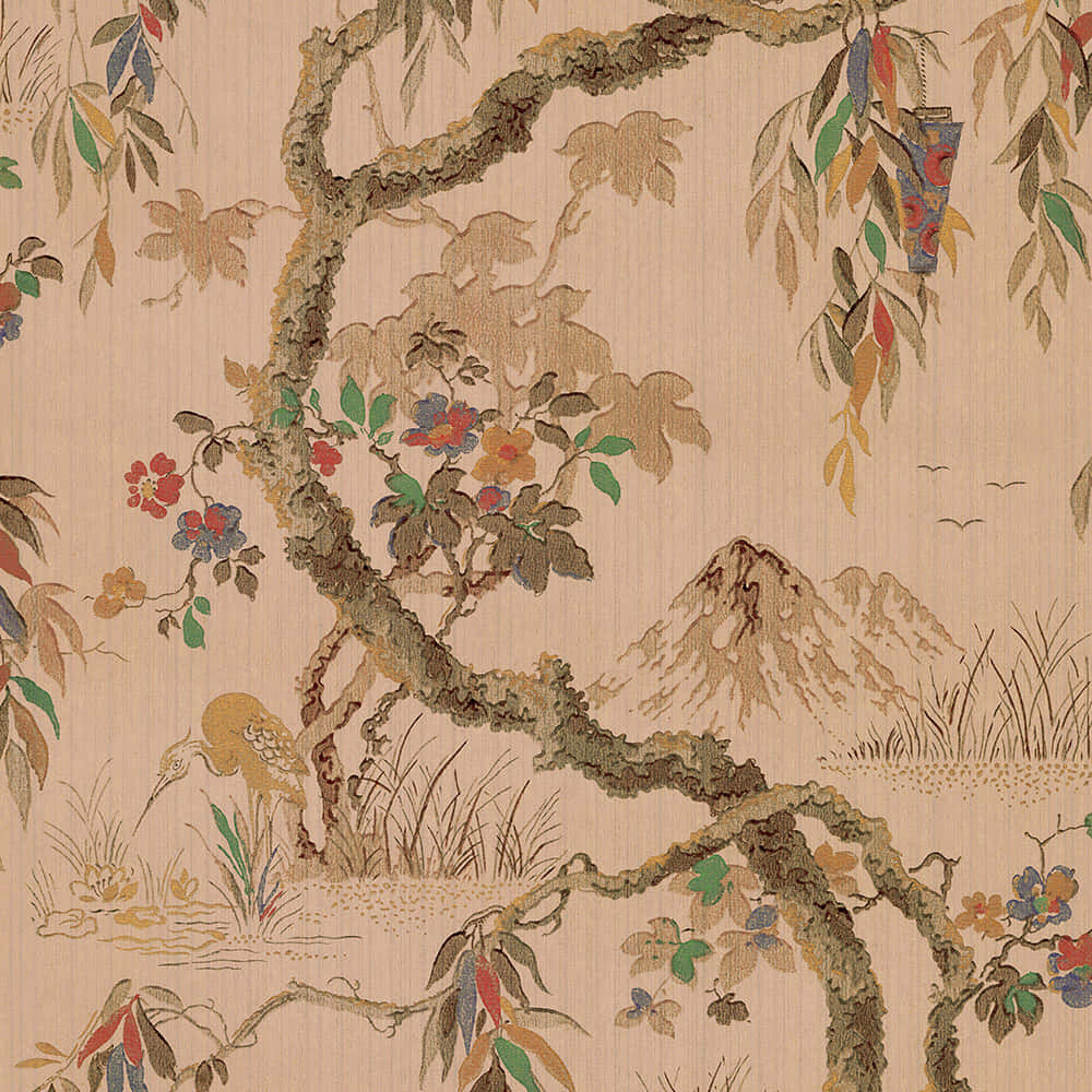 Vintage Asian Landscape Tapestry Background