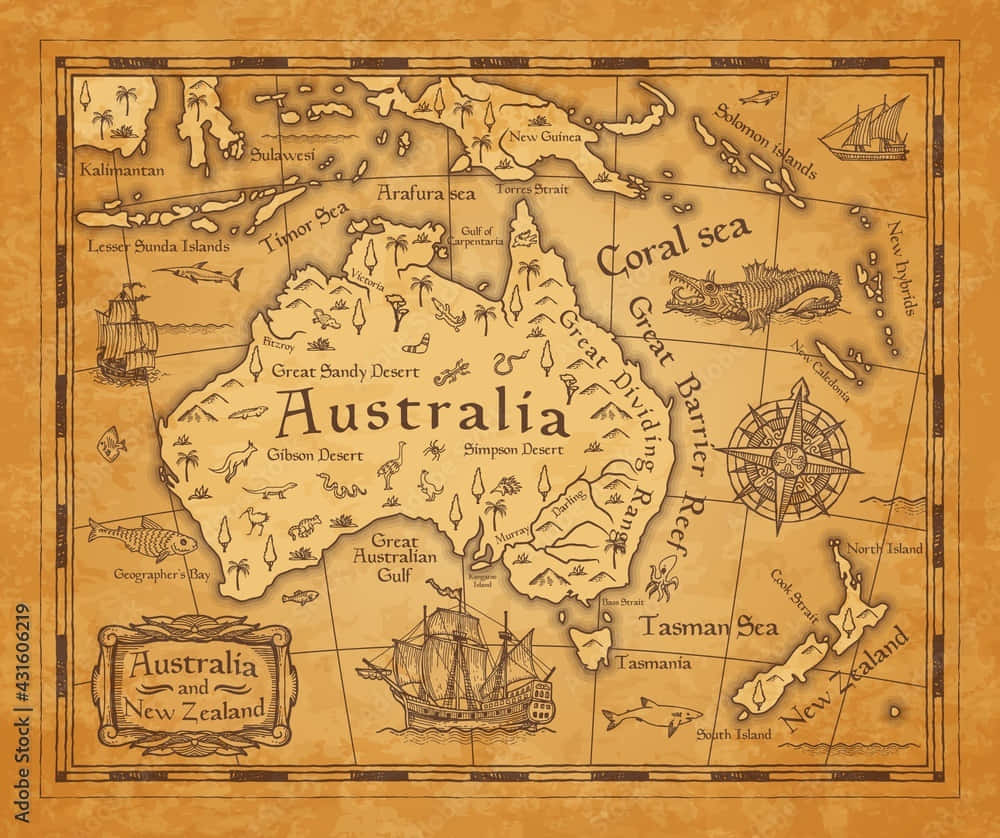 Vintage Australia Map Artistic Representation Background
