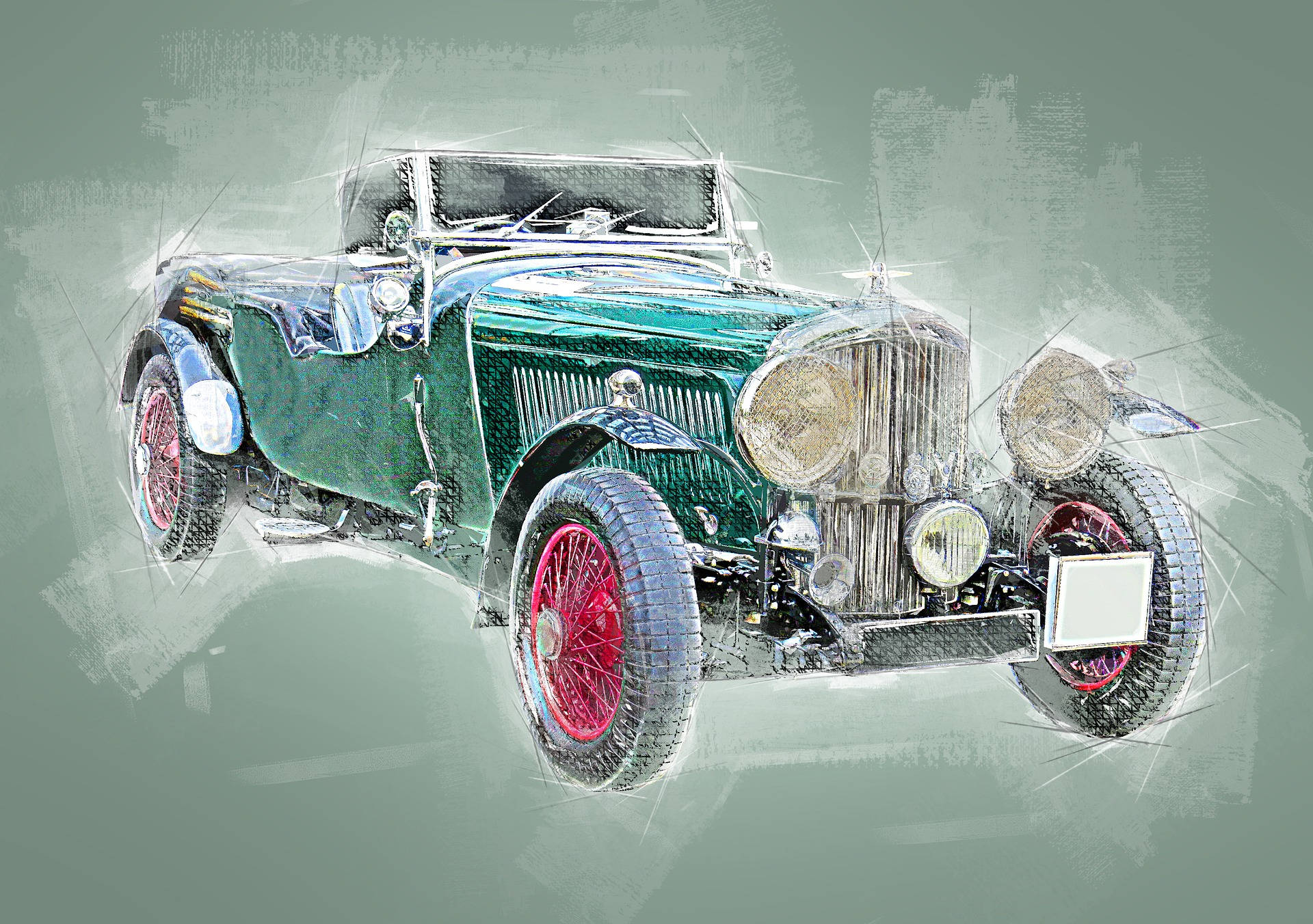 Vintage Bentley Cars Sketch