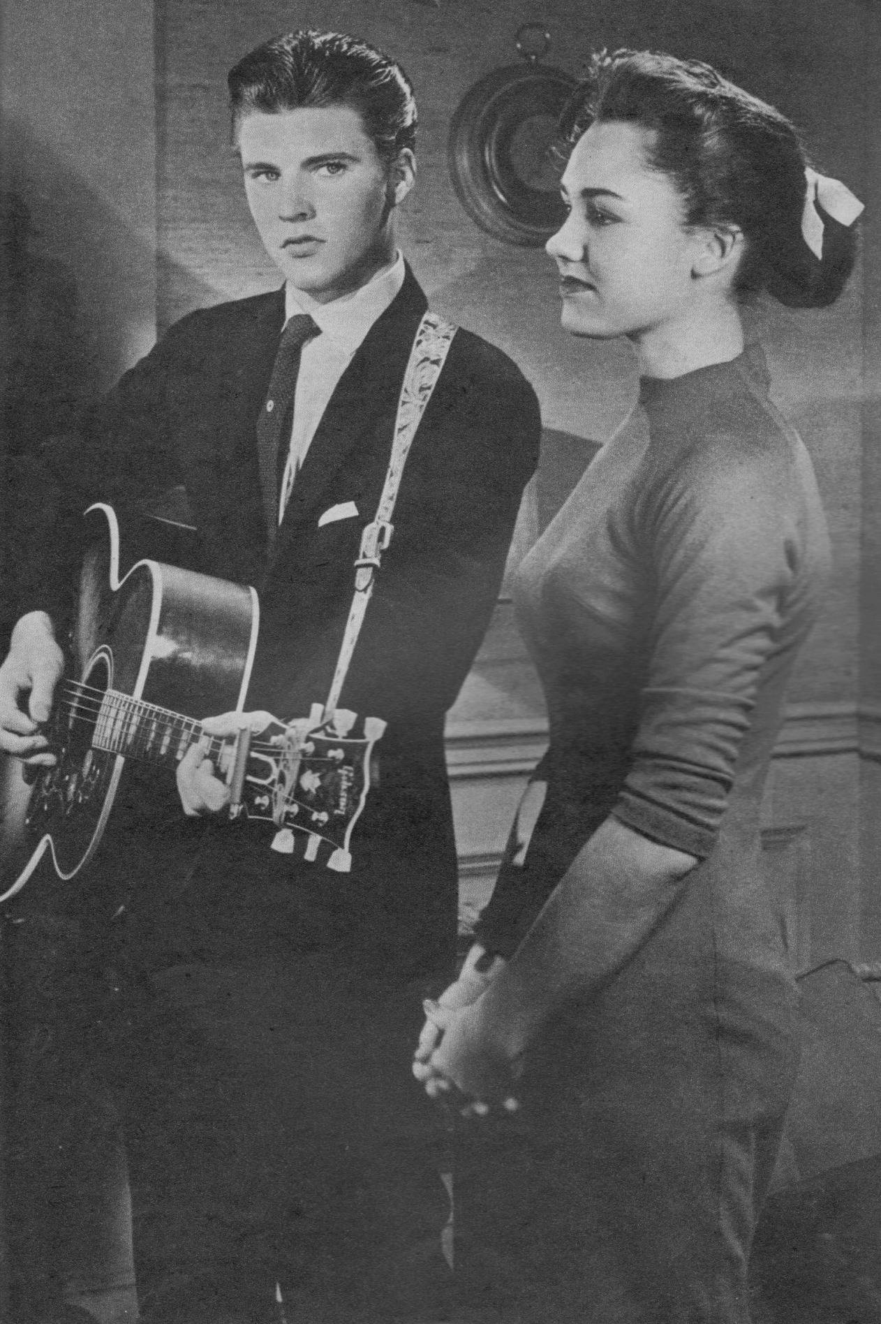 Vintage Black And White Photograph Of Rick Nelson And Lorrie Collins Background