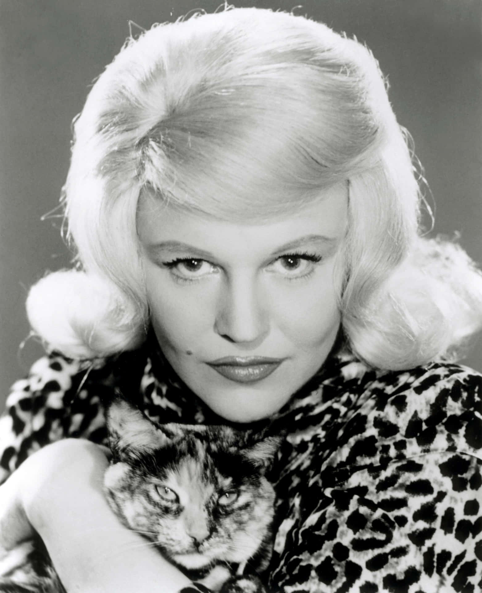 Vintage Blonde Woman Leopard Printand Cat Background