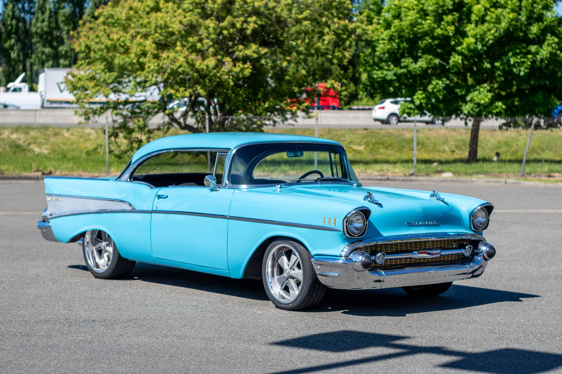 Vintage Blue Chevrolet Car Background